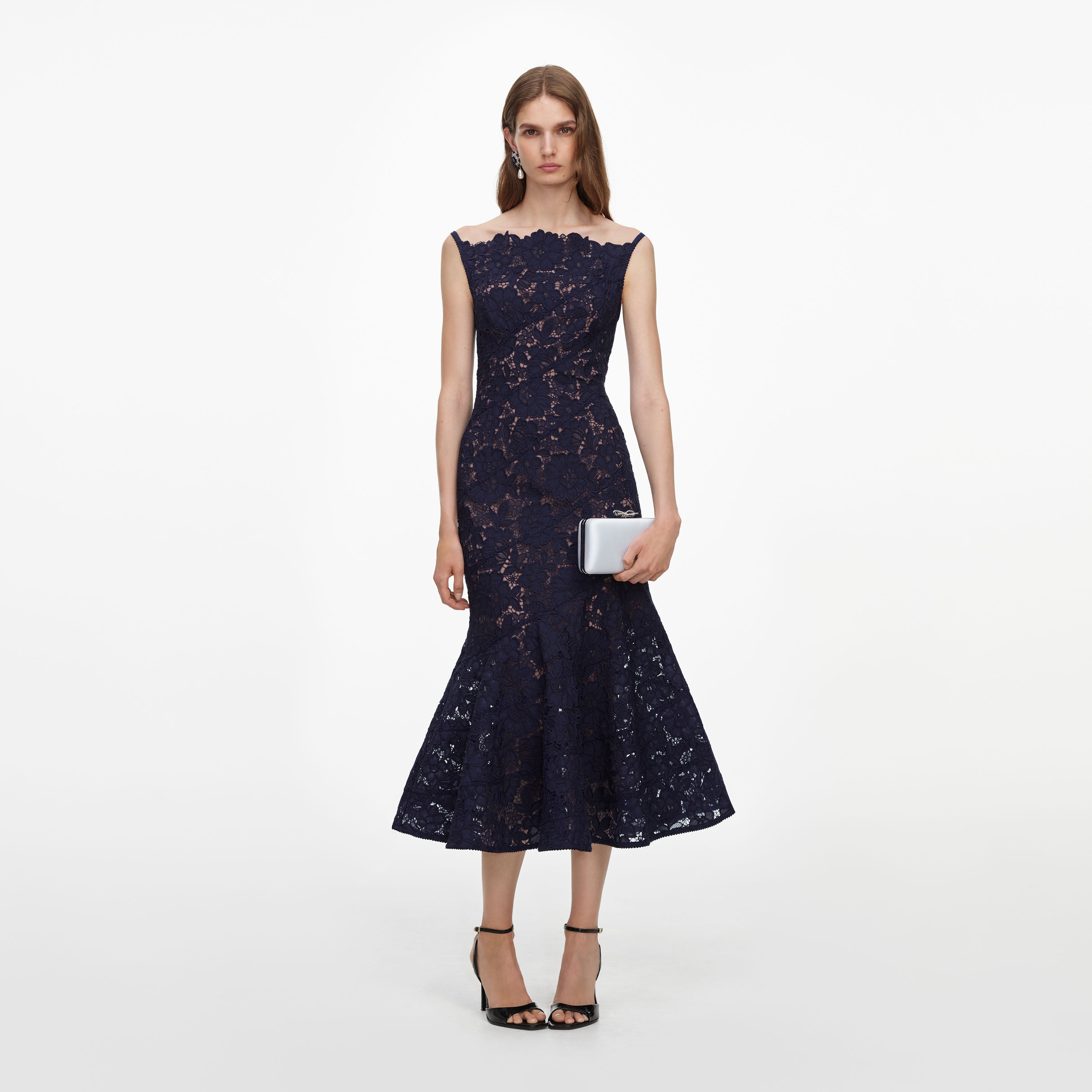 Self Portrait Dresses Navy Spiral Spitze Midikleid Navy