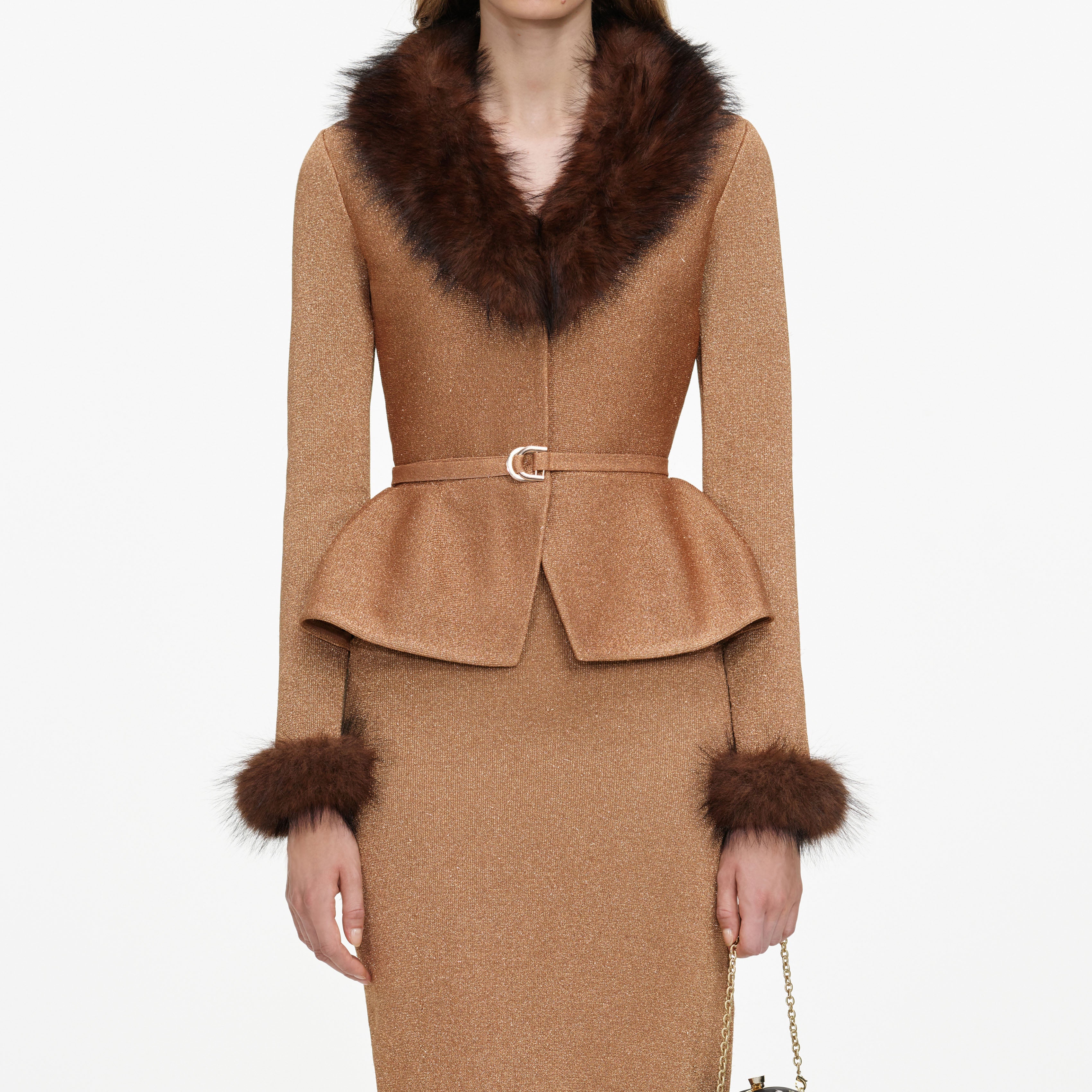 Self-Portrait Dresses Midikleid Gold Strick Fellkragen