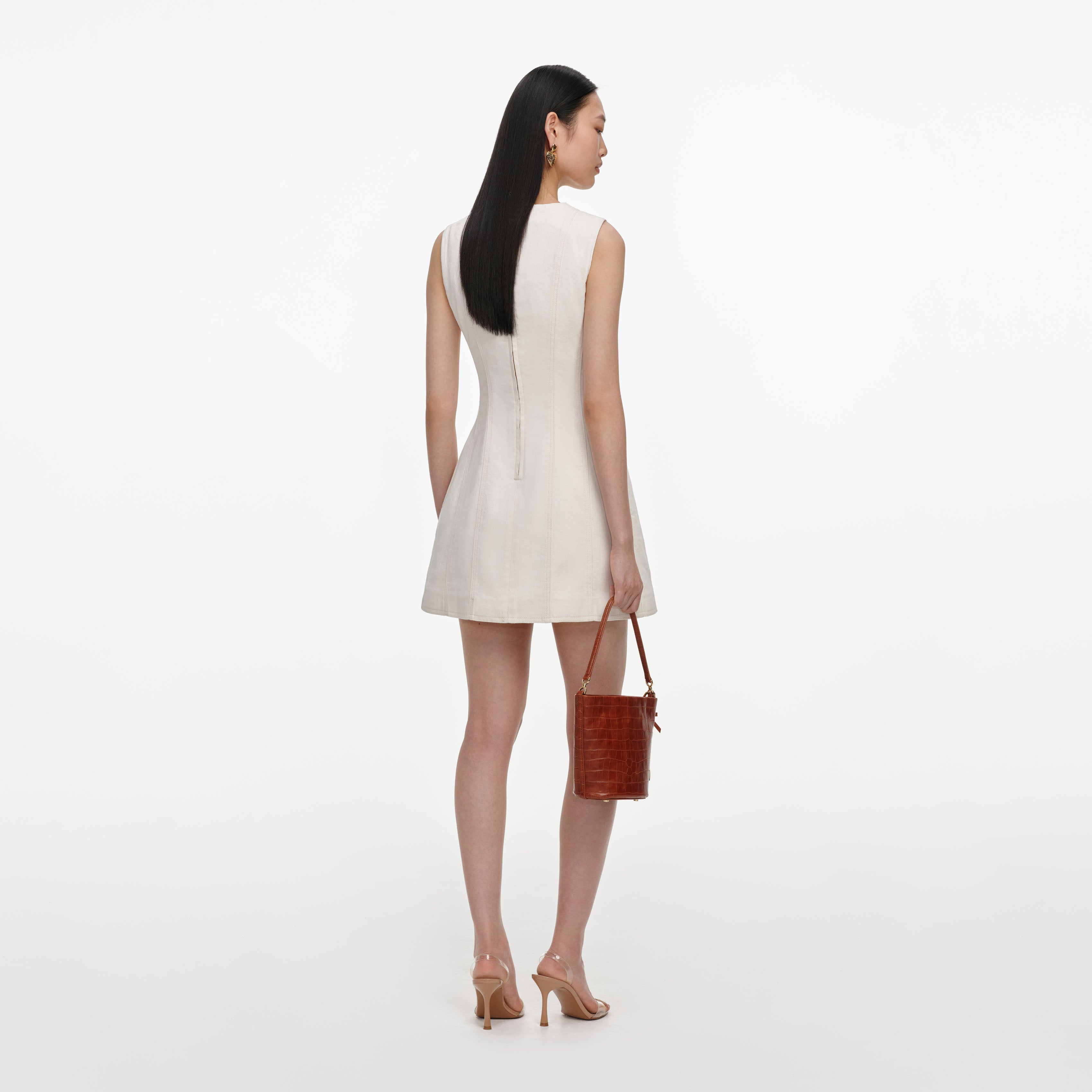Self Portrait Cream Denim Double Breasted Mini Kleid Creme 8