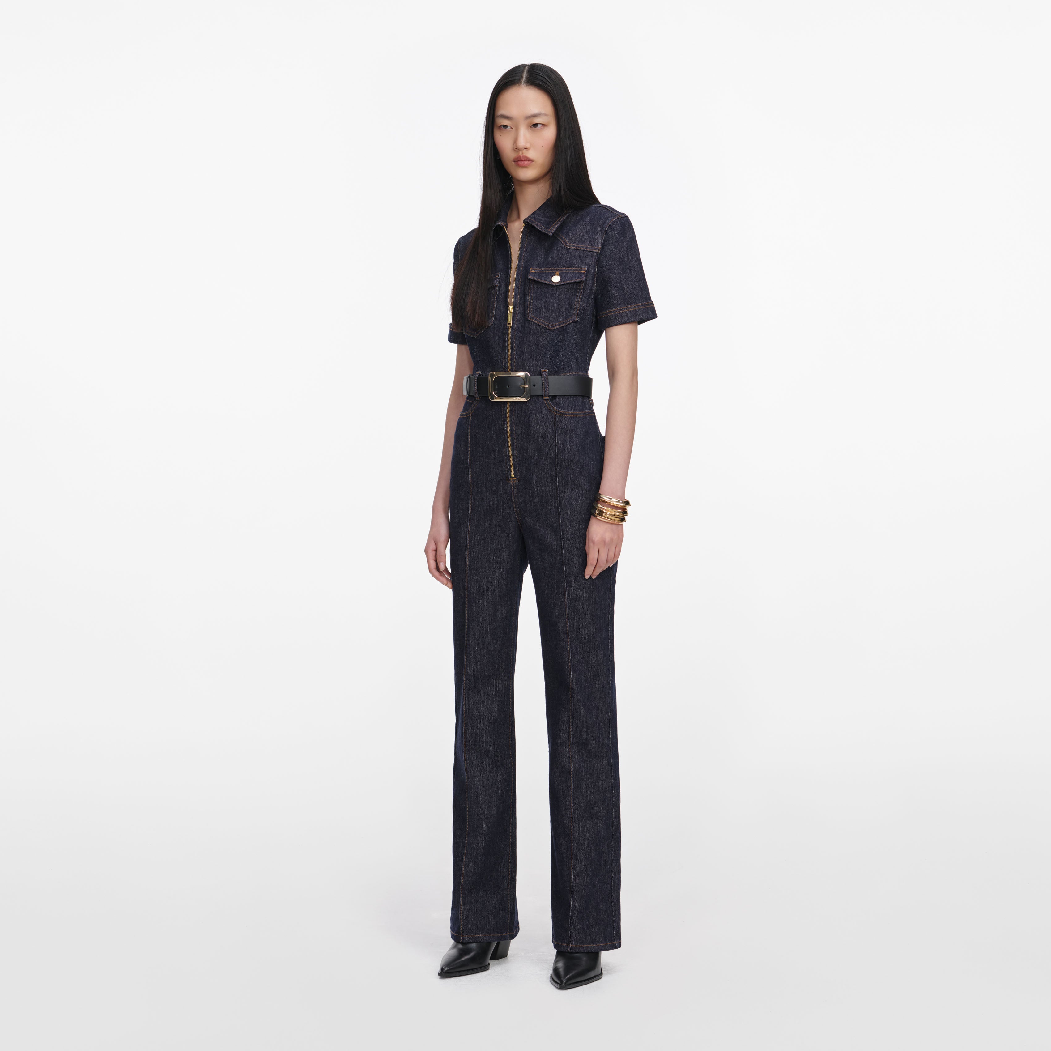 Self Portrait Indigo Denim Jumpsuit Overall Indigo Stretch