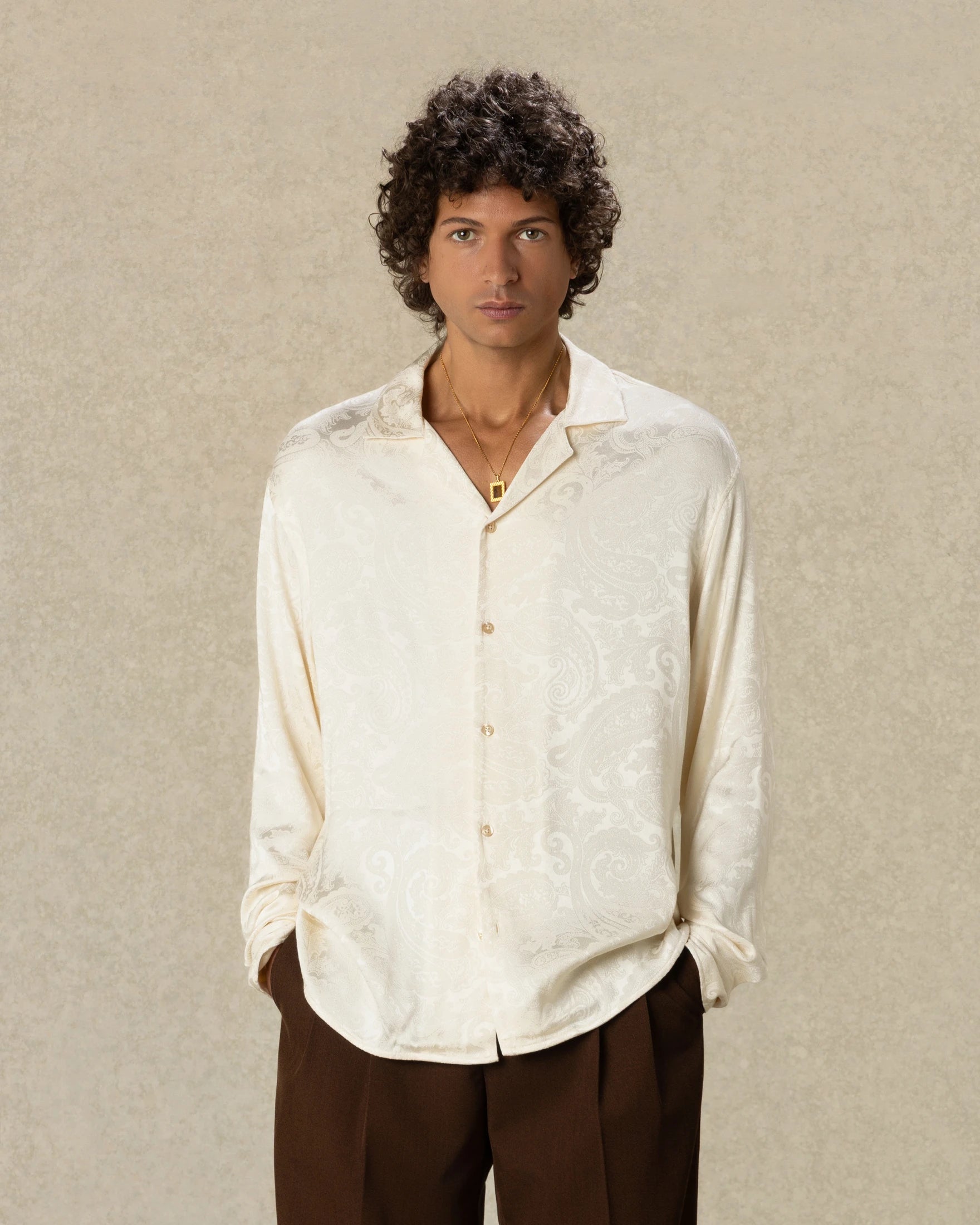 Drôle De Monsieur Jacquard Paisley Hemd Langarm Hellbeige
