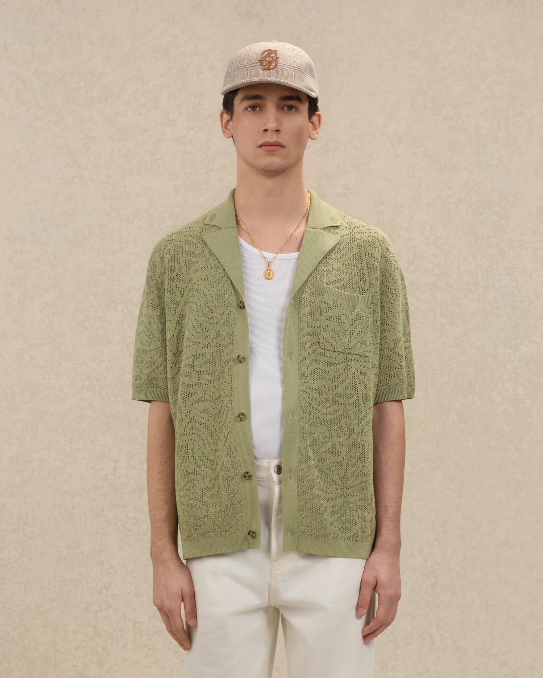 Drôle De Monsieur Chemise Maille Dentelle Hemd Khaki Baumwolle