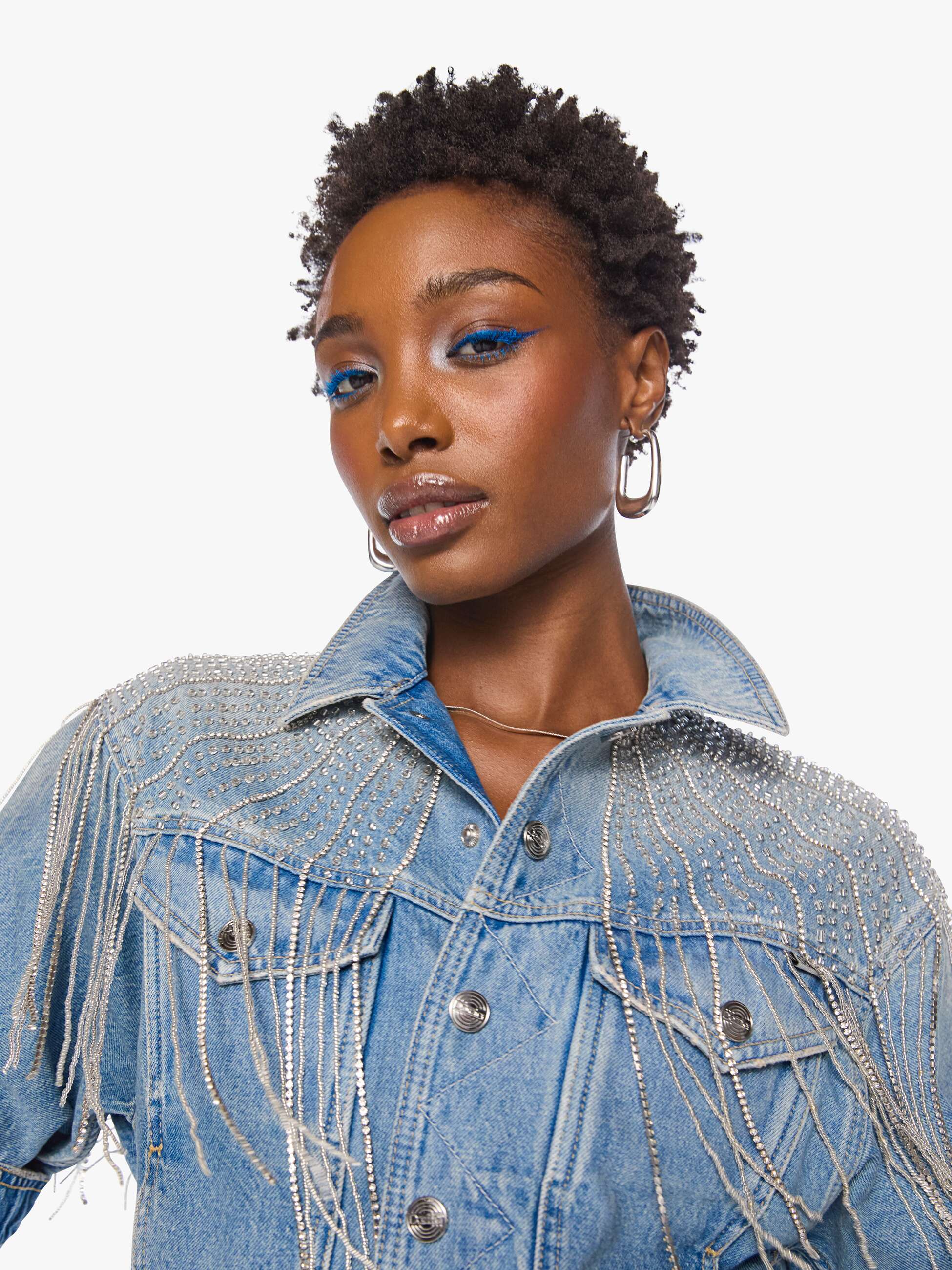 Mother The Fly Away Jeansjacke Sparkle Emergency Kit Blau