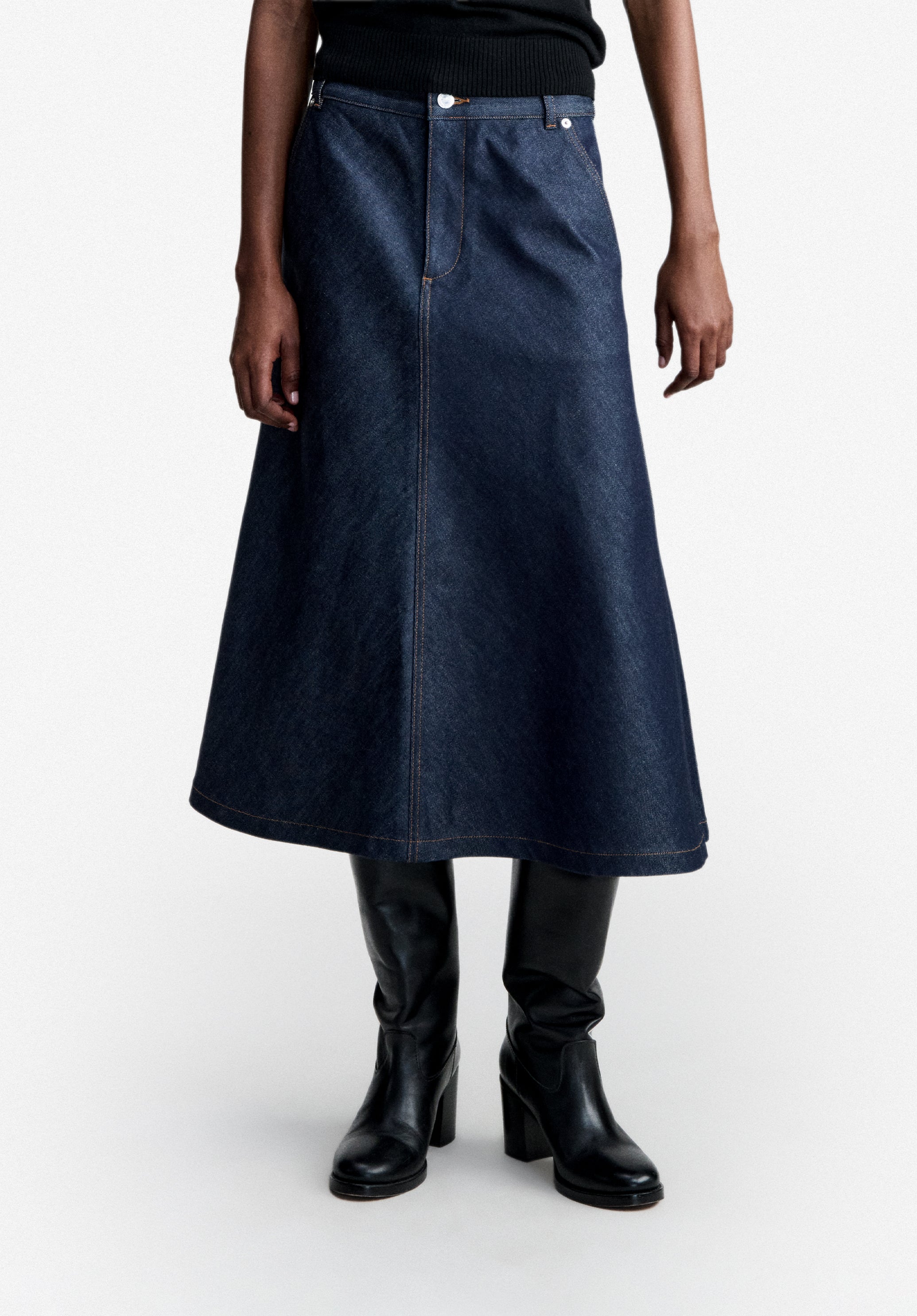 A.P.C. Rock indigoblau japanischer Denim wadenlang