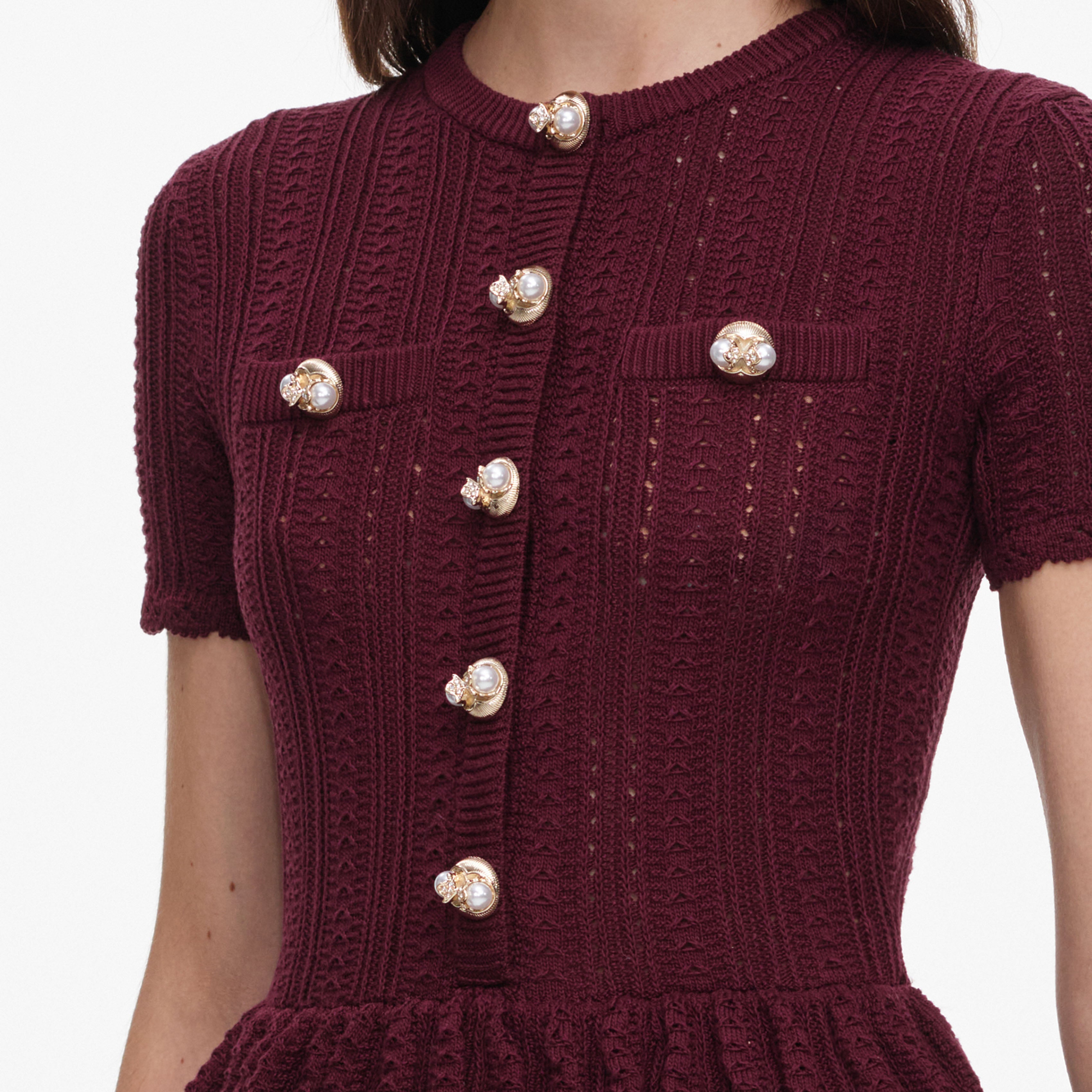 Self Portrait Burgundy Pointelle Midikleid Bordeaux Strick