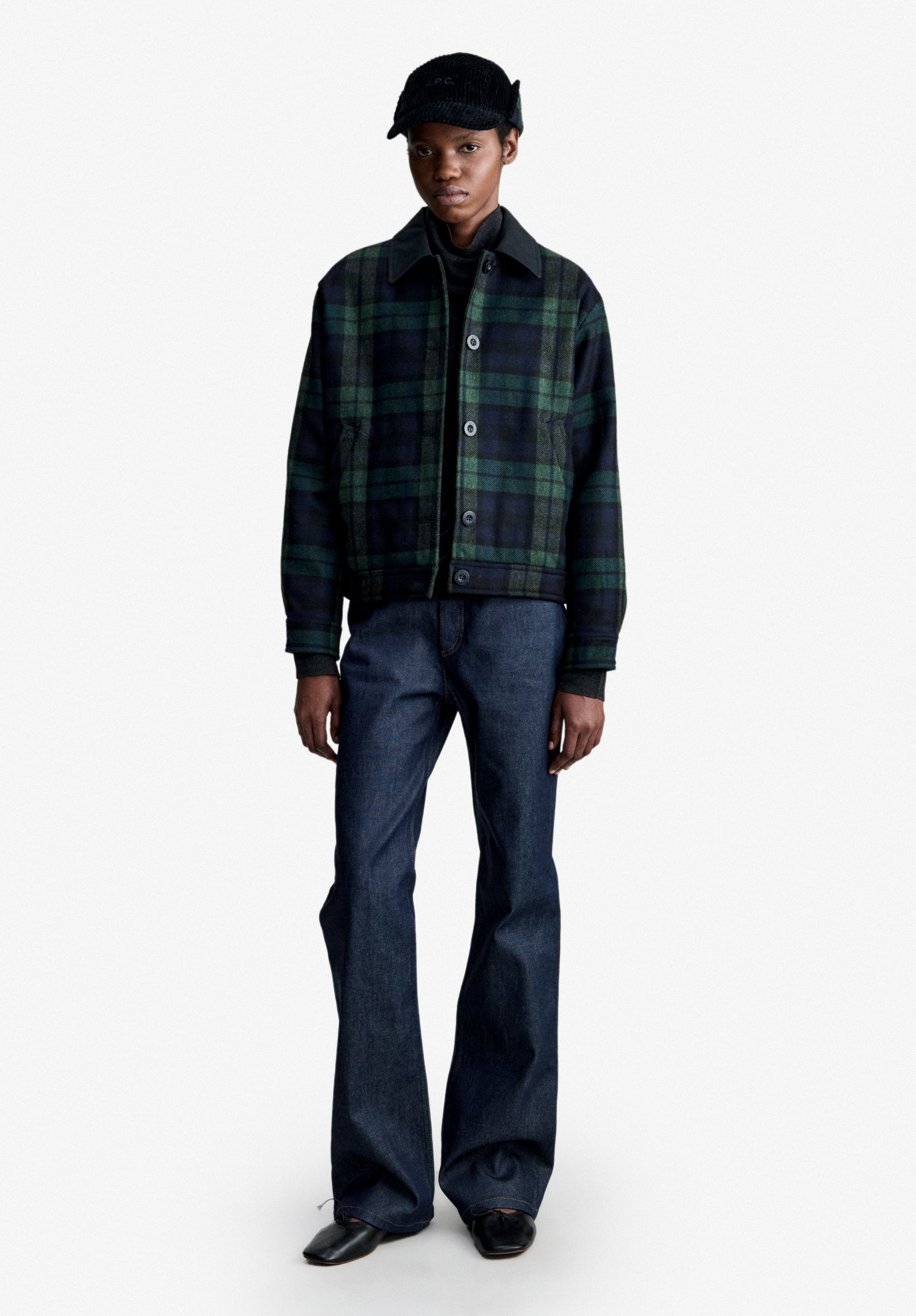 A.P.C. karierte Jacke Marineblau Boxy-Fit Hornknöpfe