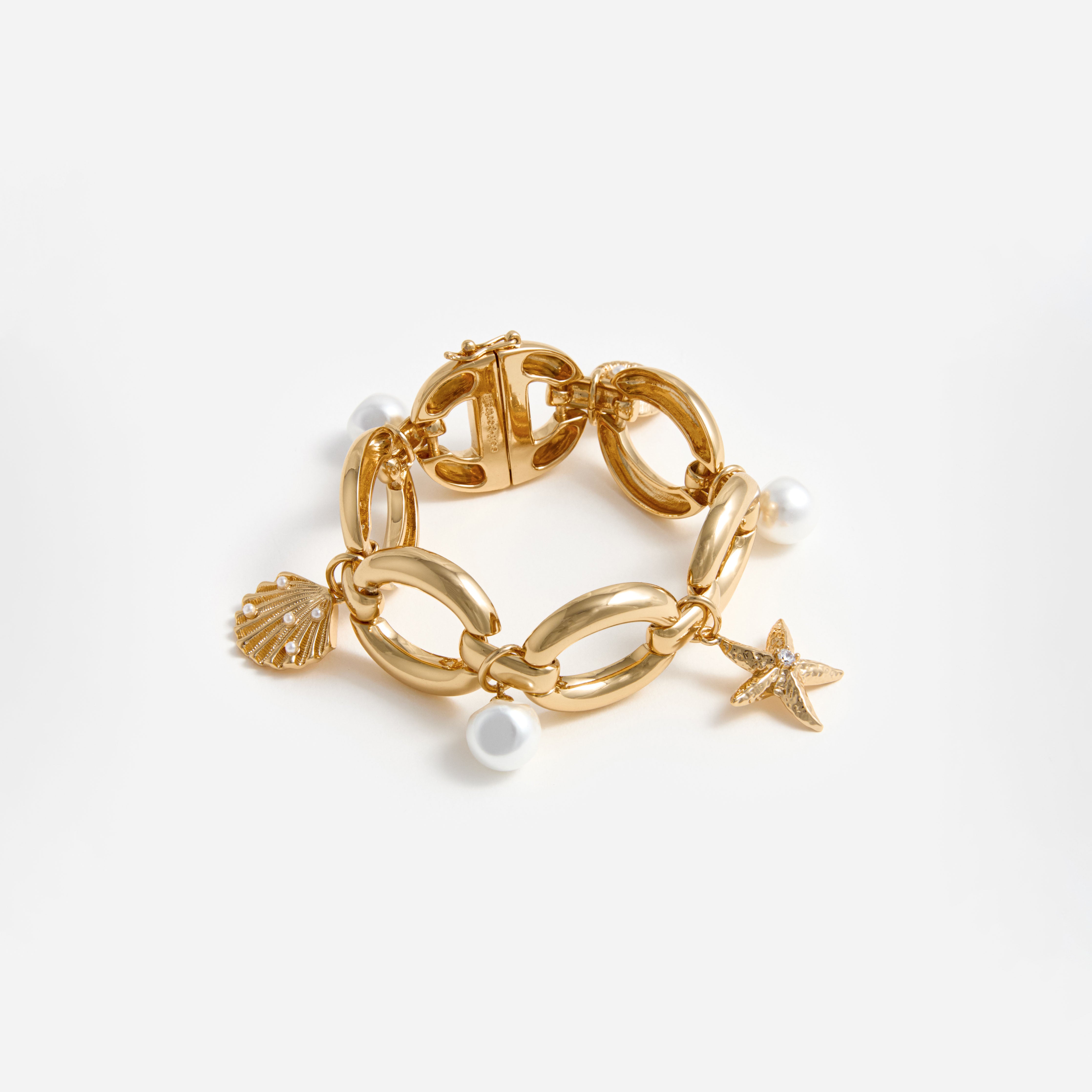 Self Portrait Gold Pearl Shell Charm Bracelet Perlenarmband
