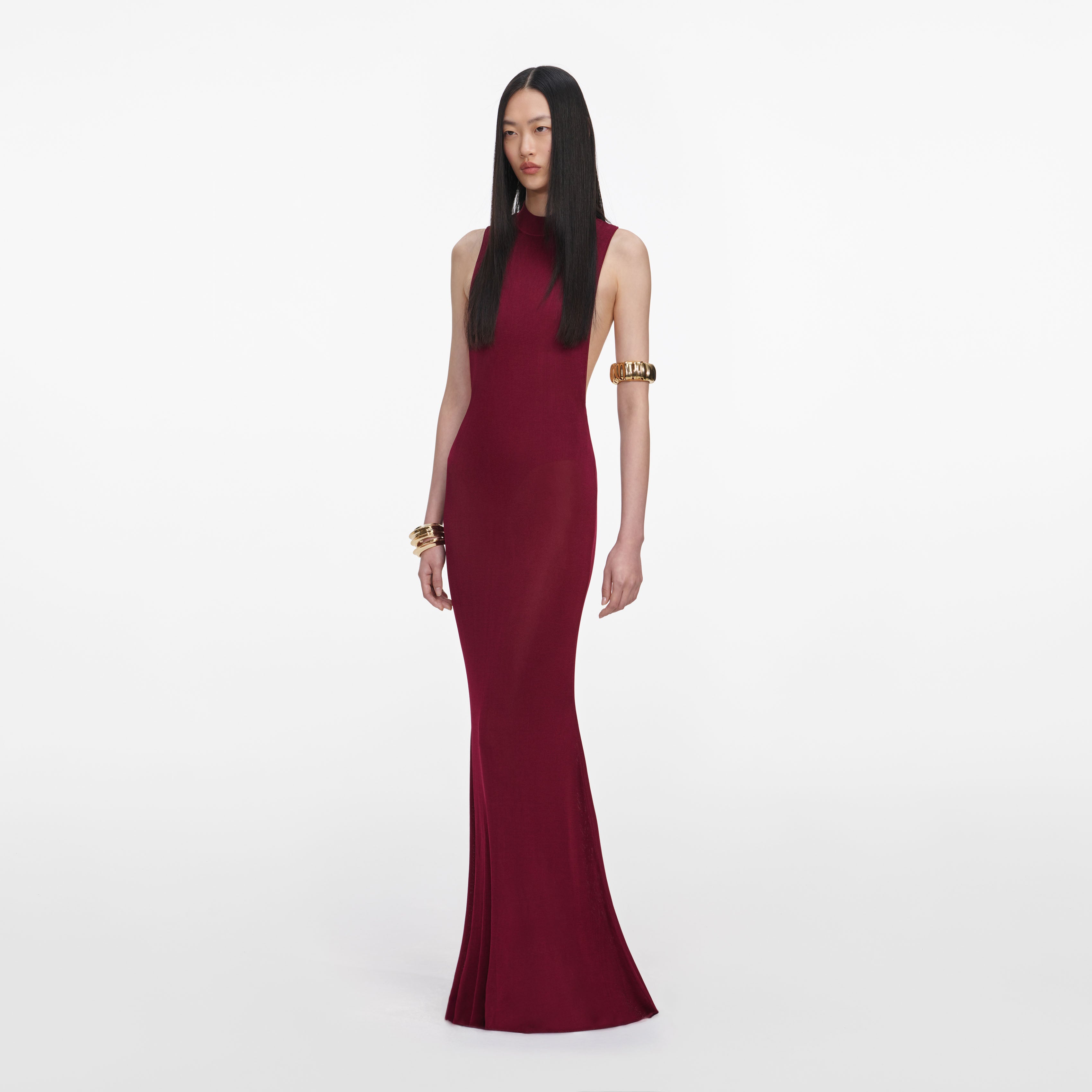 Self Portrait Burgundy Viscose Maxikleid Burgunder