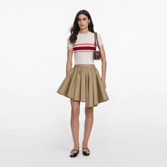 Self Portrait Cream Stripe Stricktop Creme Viskose Cropped