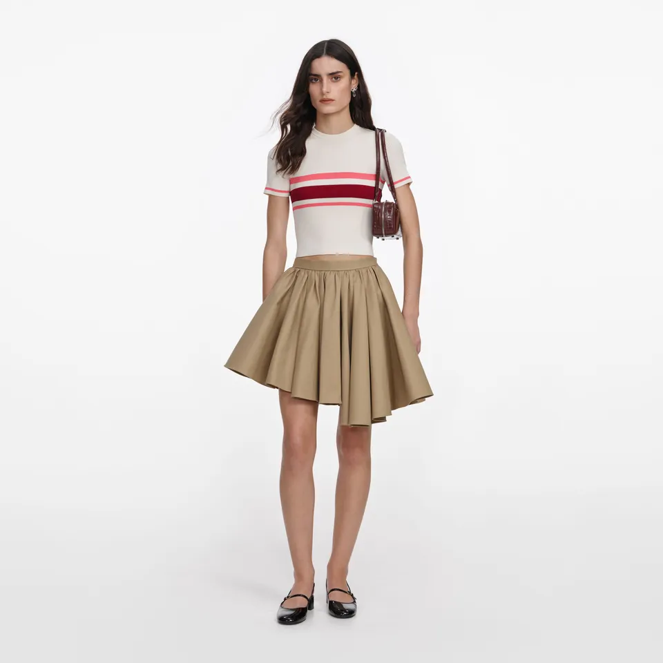 Self Portrait Cream Stripe Stricktop Creme Viskose Cropped