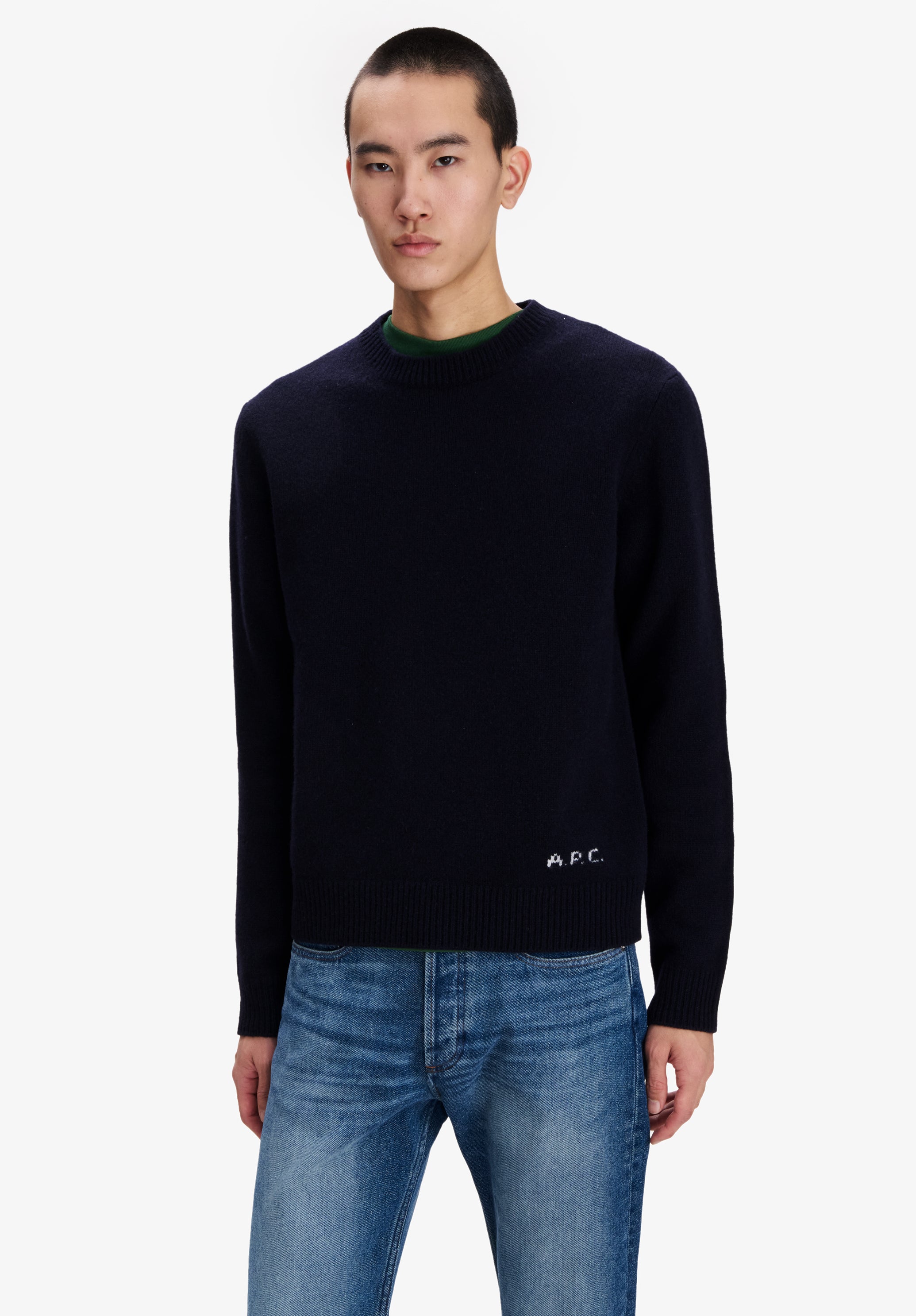 A.P.C. Wollpullover Marineblau M Rundhals Wolle