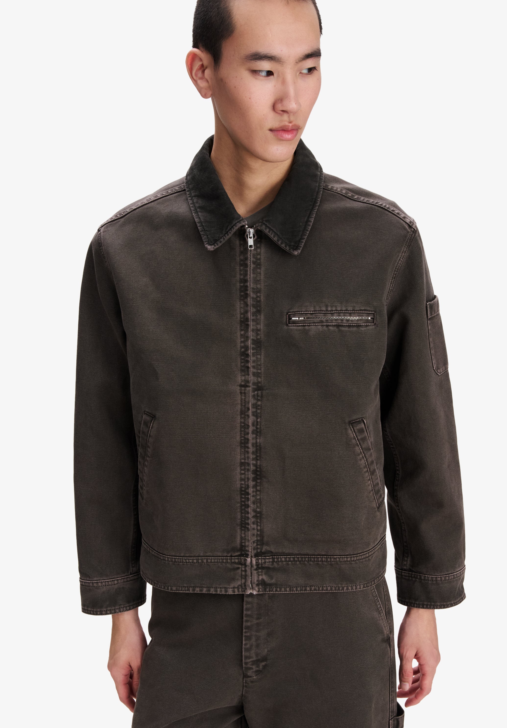 A.P.C. Workwear Blouson Canvas braun Jacke mit Cordkragen