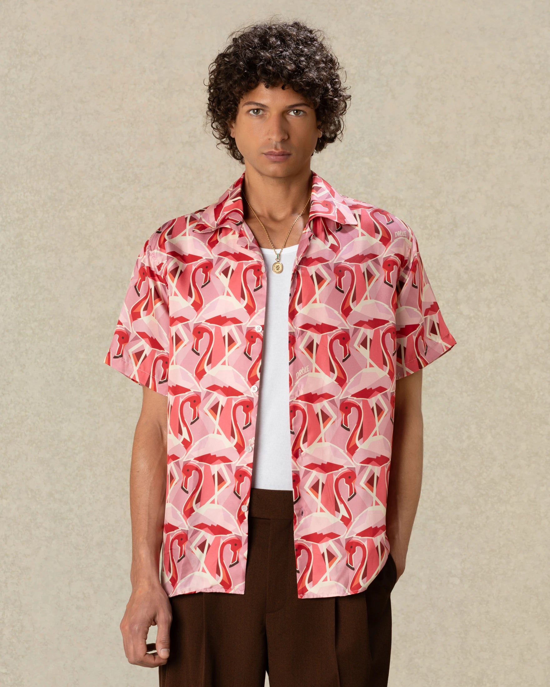 Drôle De Monsieur Notcha Kurzarmhemd Pink Flamingo Viskose
