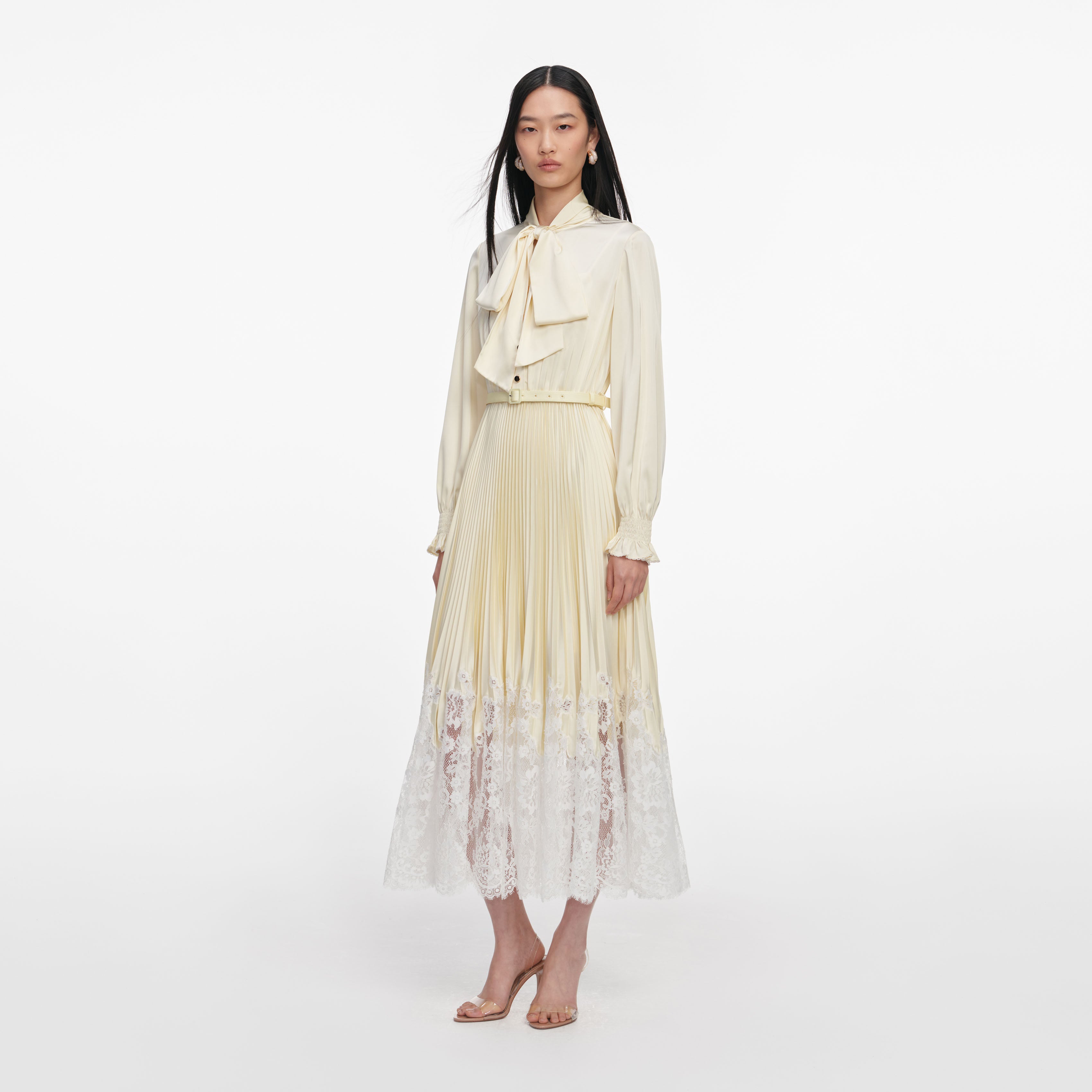 Self Portrait Dresses Yellow Satin Midikleid Gelb Spitze