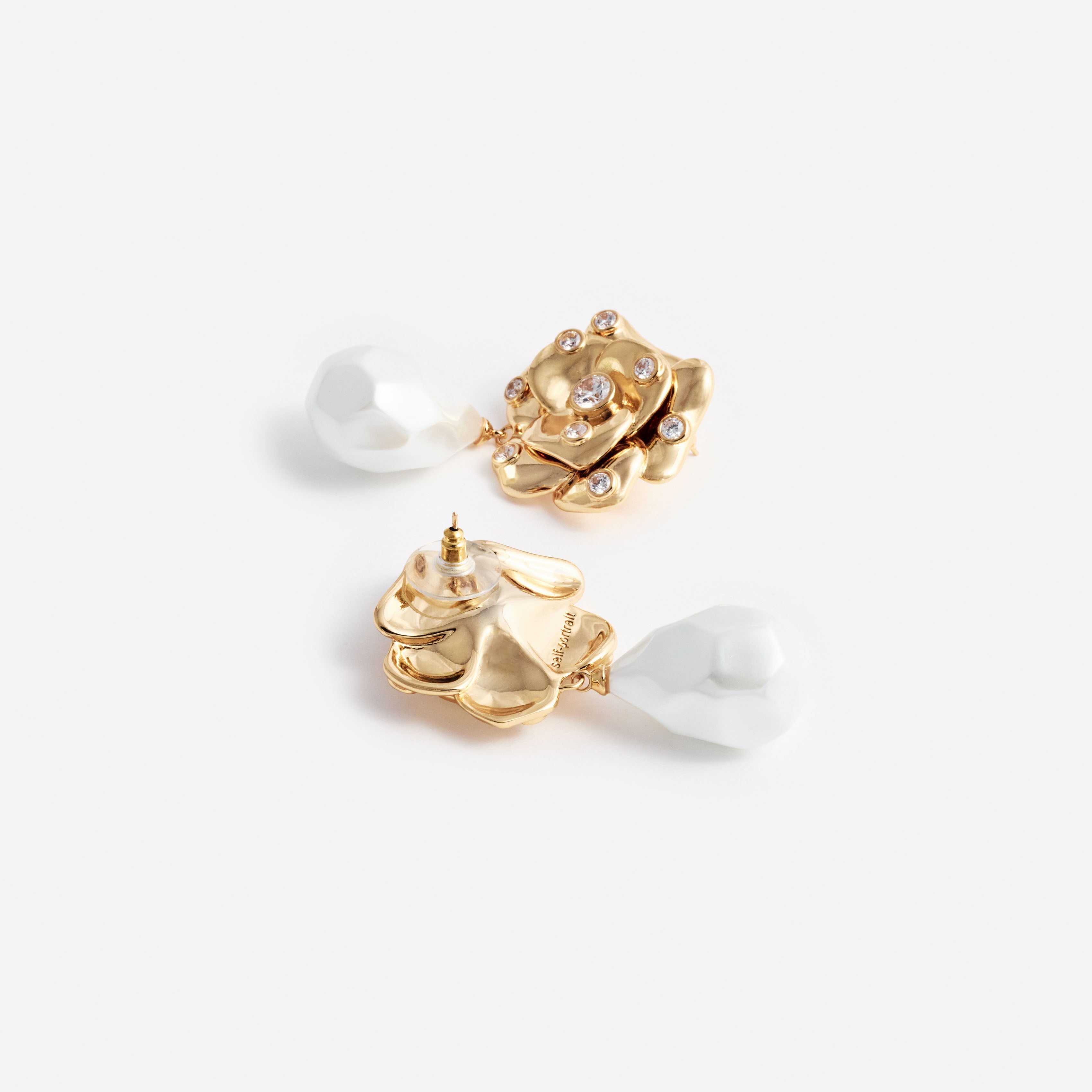 Self Portrait Gold Flower Pearl Ohrringe Gold Blume