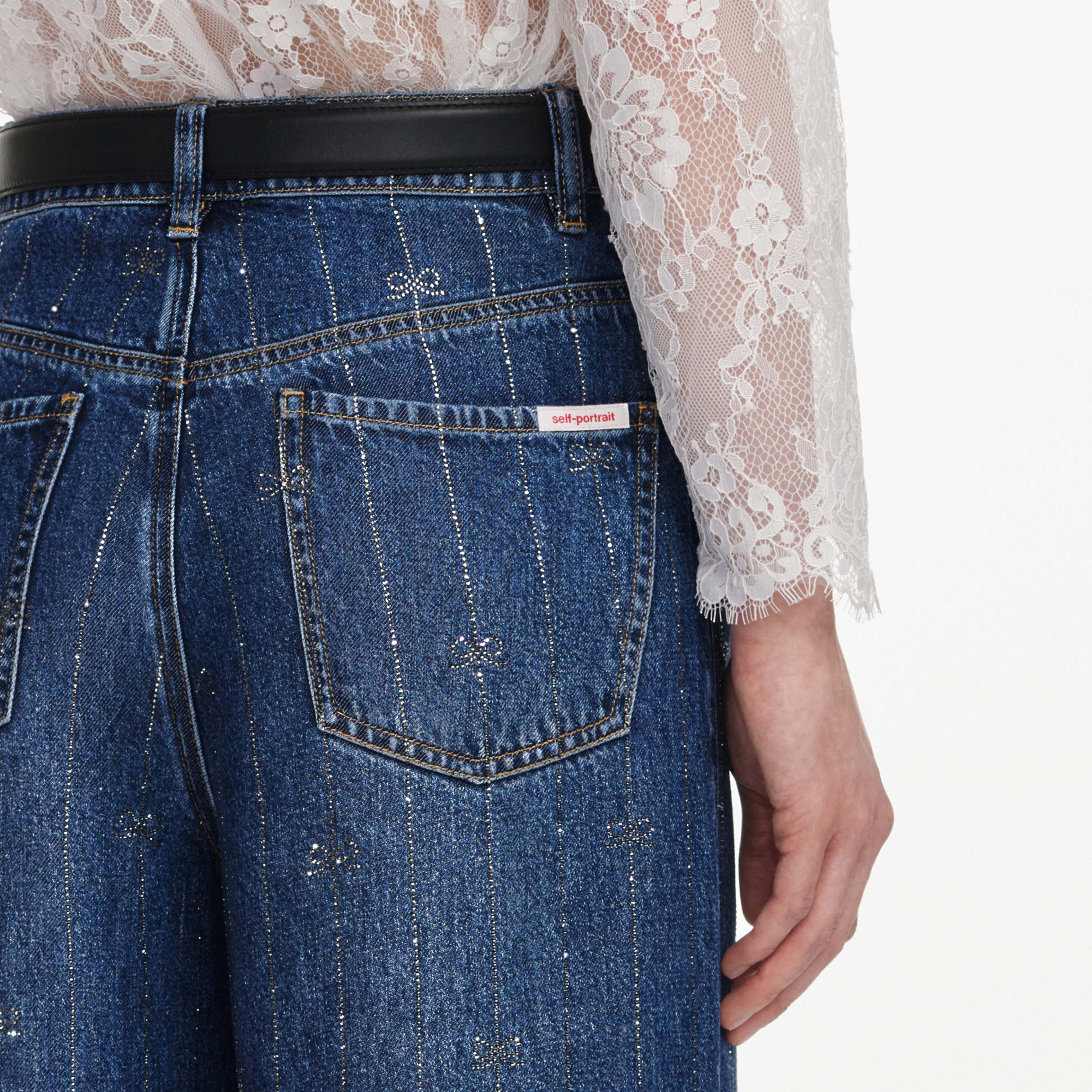 Self Portrait Jeans Denim blau Strass Streifen Gr. 26