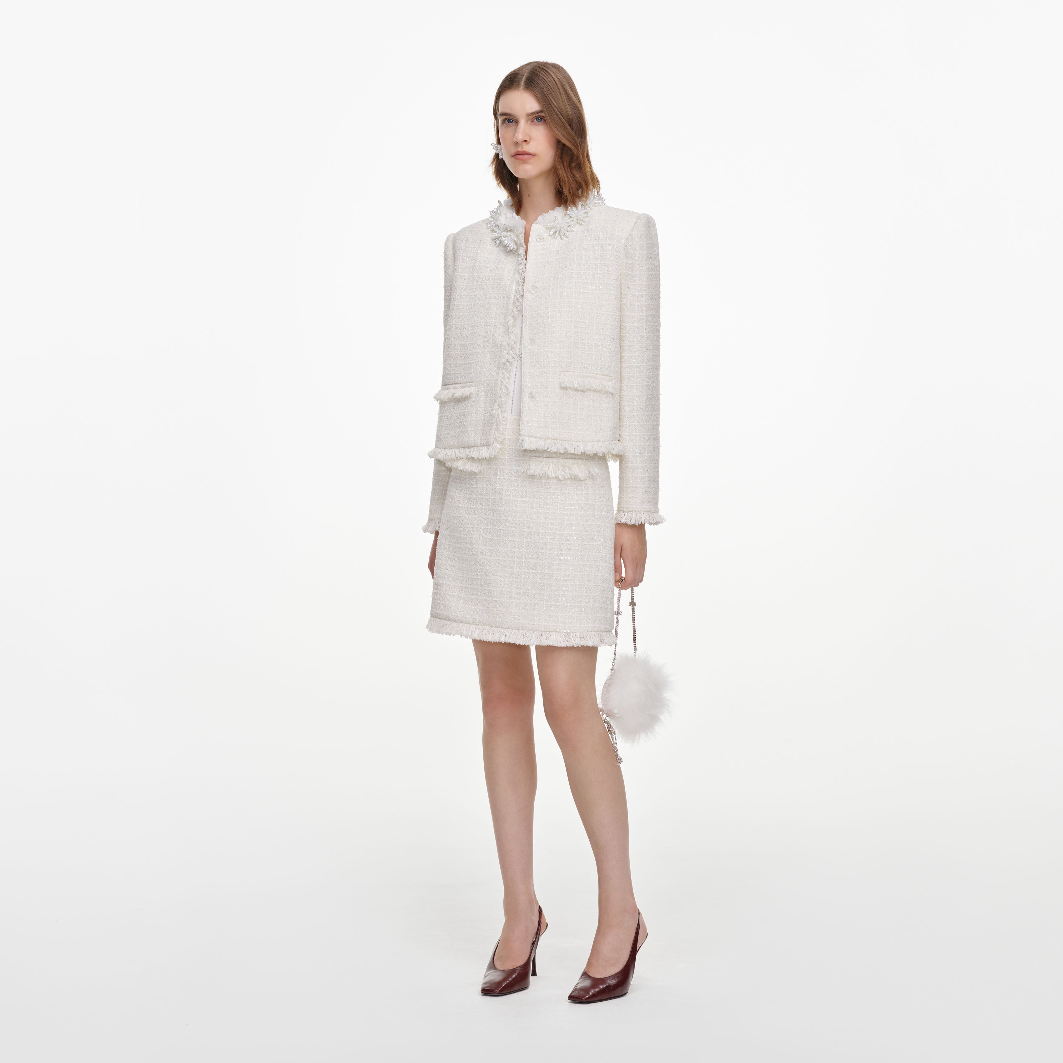 Self-Portrait Bottoms Cream Sequin Mini Rock Creme Boucle