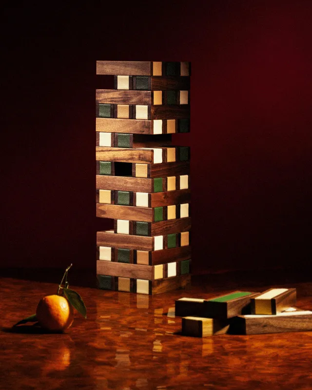 Drôle De Monsieur Jenga Gesellschaftsspiel Walnuss Leder 54 Teile