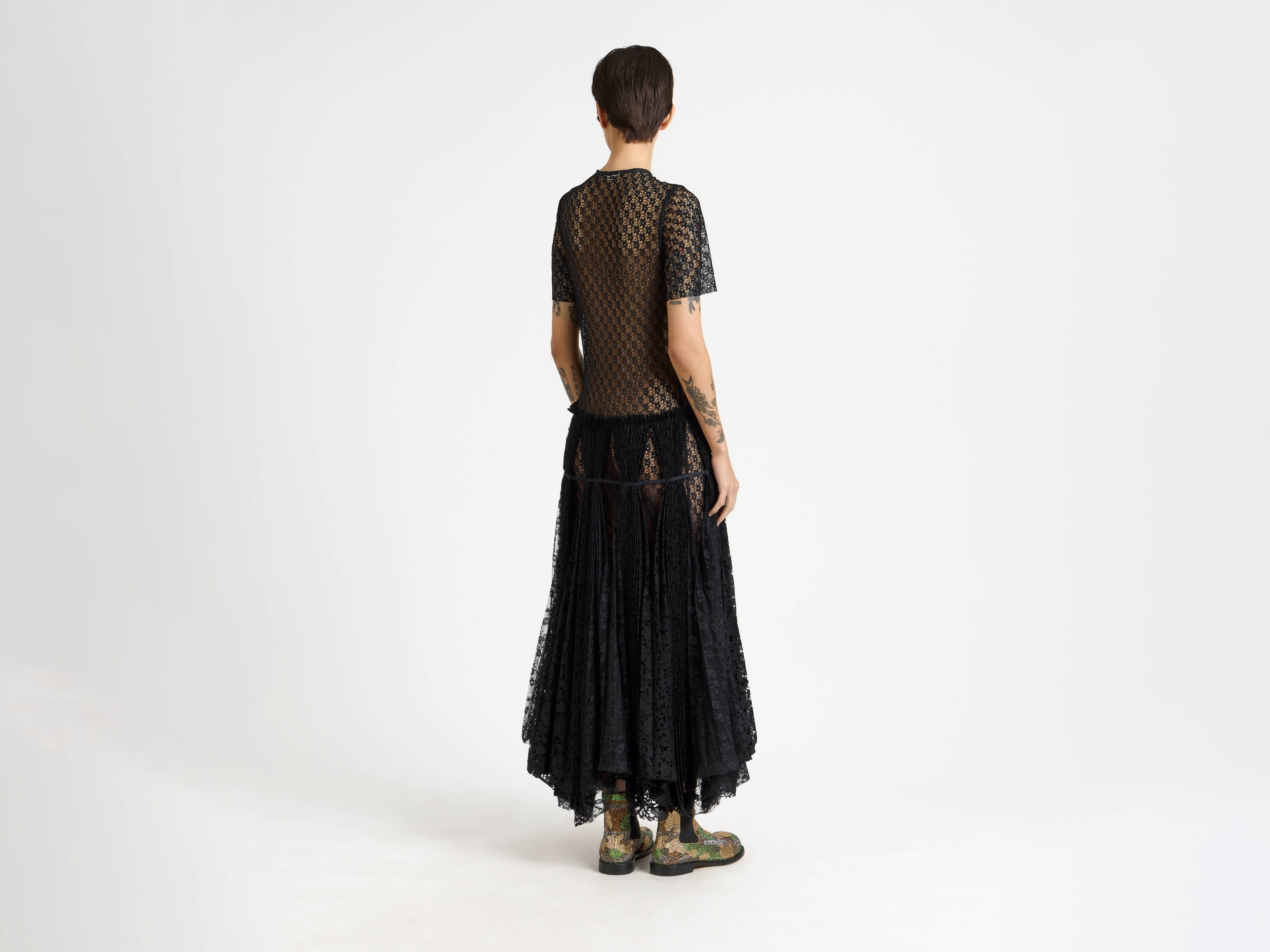 J.W.Anderson Mixed Lace Longline Kleid Schwarz Spitze