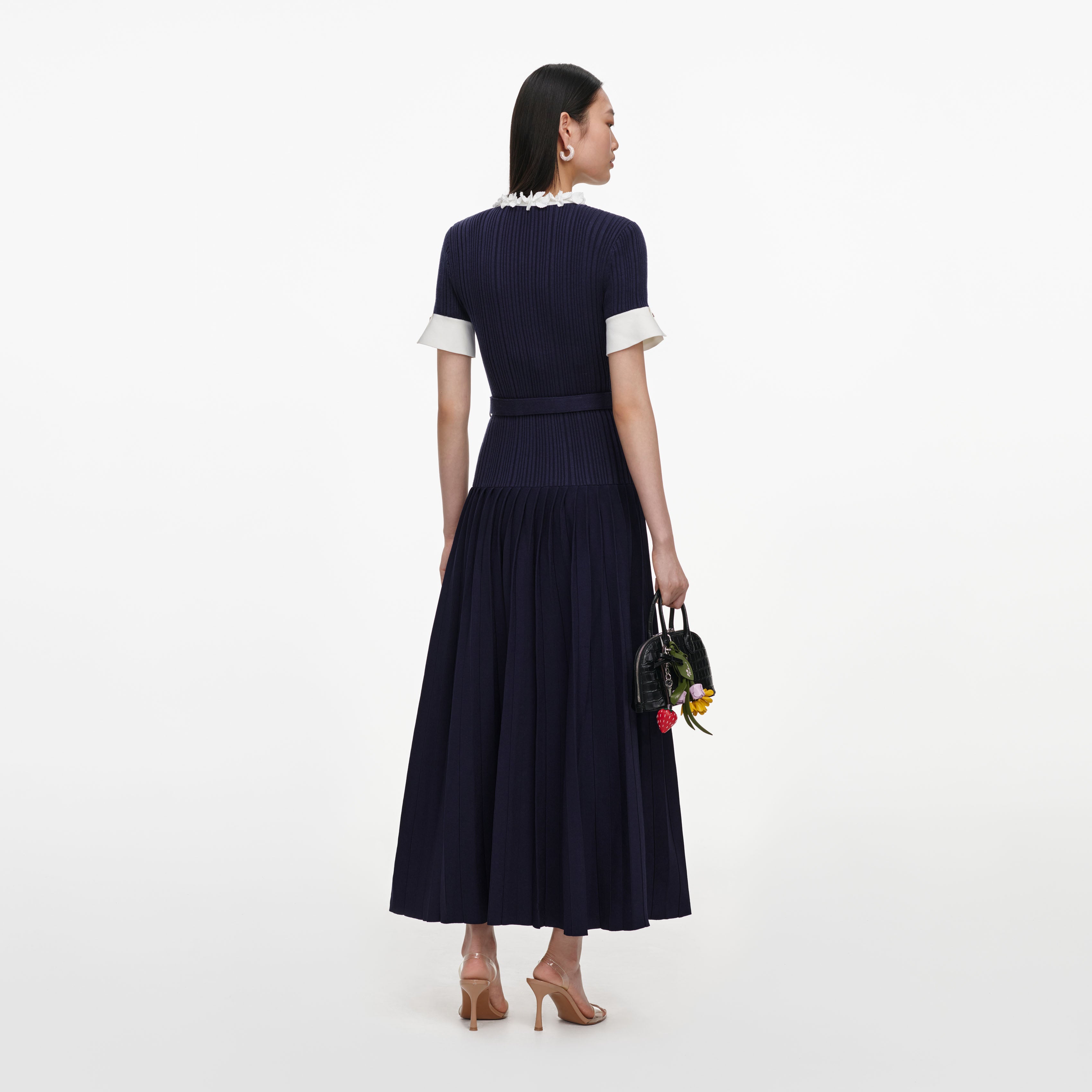 Self Portrait Navy Rib Knit Midi Dress Strickkleid Navy
