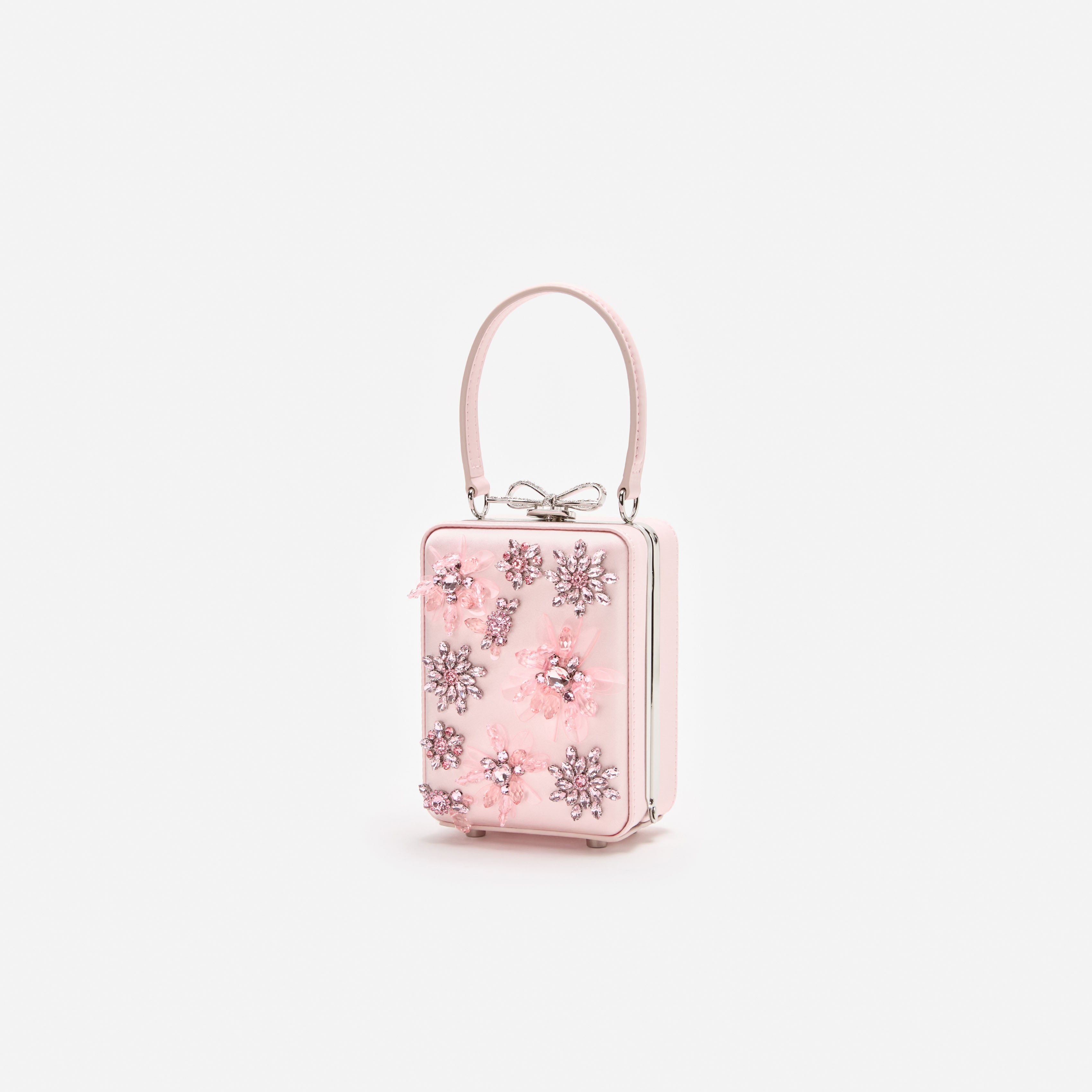 Self Portrait Pink Satin Floral Beaded Micro Handtasche Rosa