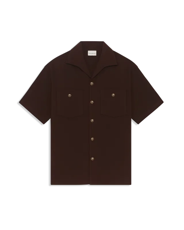 Drôle De Monsieur Chemise Poches Hemd Braun Viskose Kurzarm