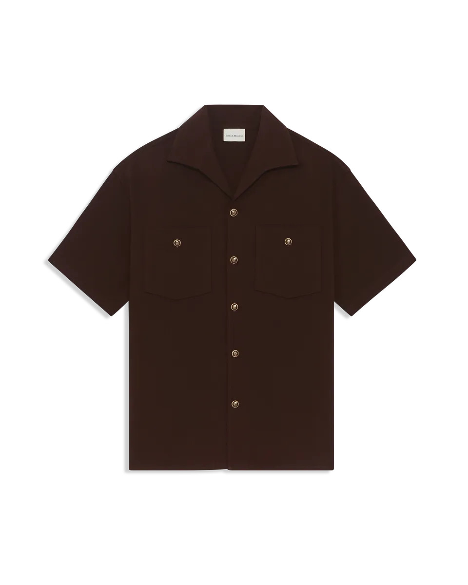 Drôle De Monsieur Chemise Poches Hemd Braun Viskose Kurzarm