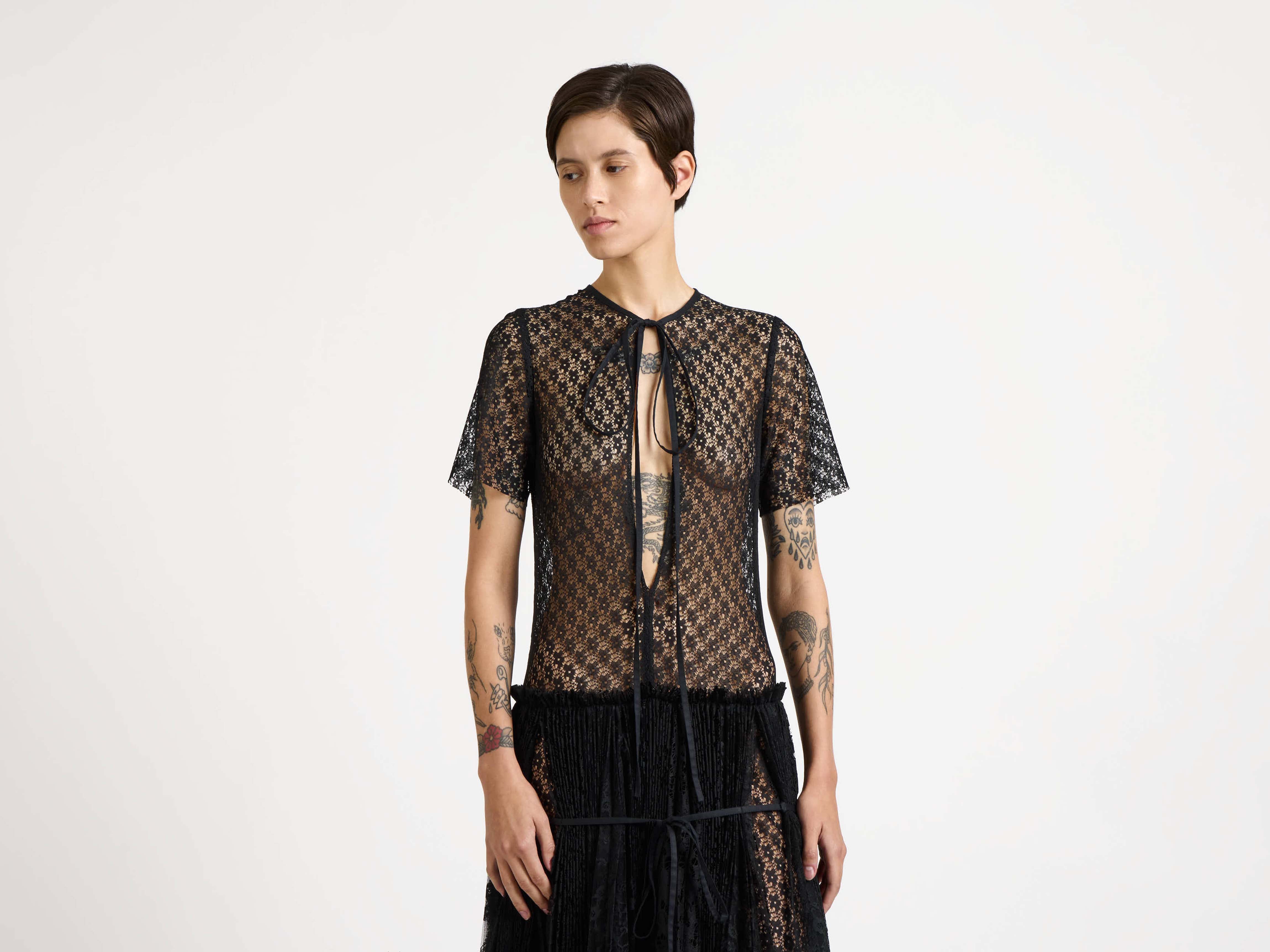 J.W.Anderson Mixed Lace Longline Kleid Schwarz Spitze