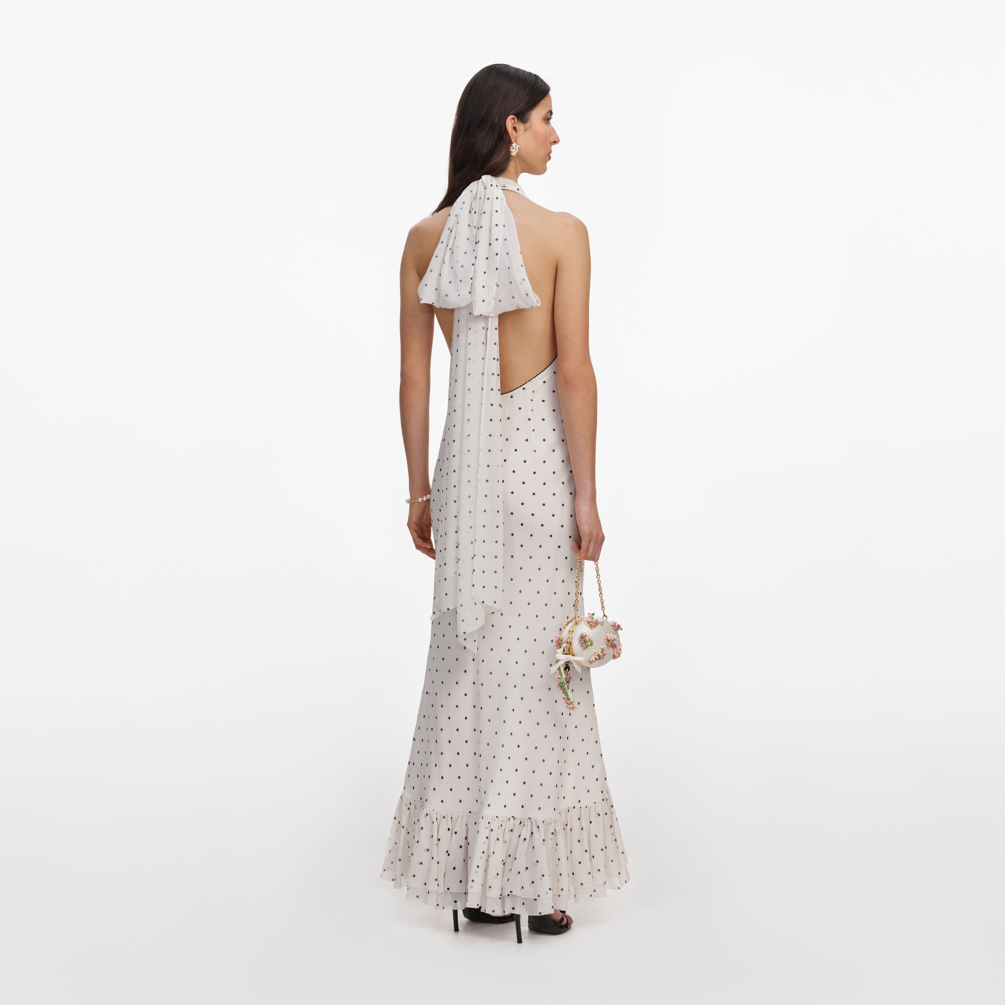 Self Portrait Polka Dot Halter Midi Kleid Weiß