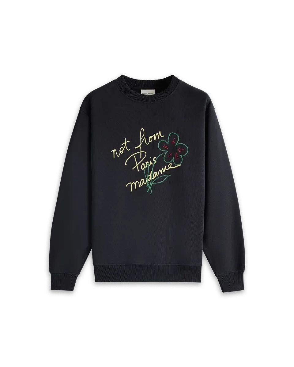 Drôle De Monsieur Sweatshirt Slogan Esquisse Schwarz Baumwolle