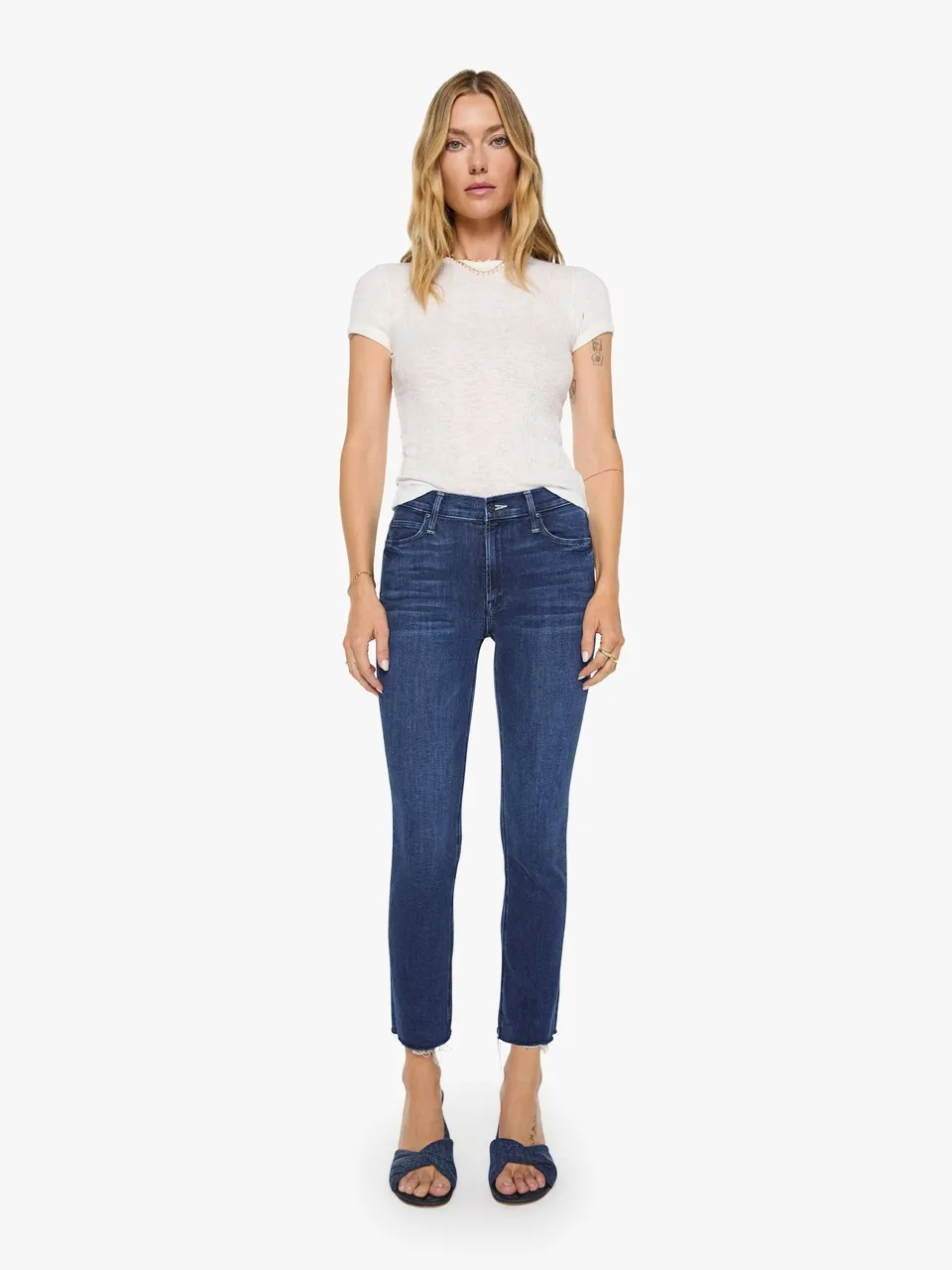 Mother The Mid Rise Dazzler Ankle Fray Jeans Dunkelblau