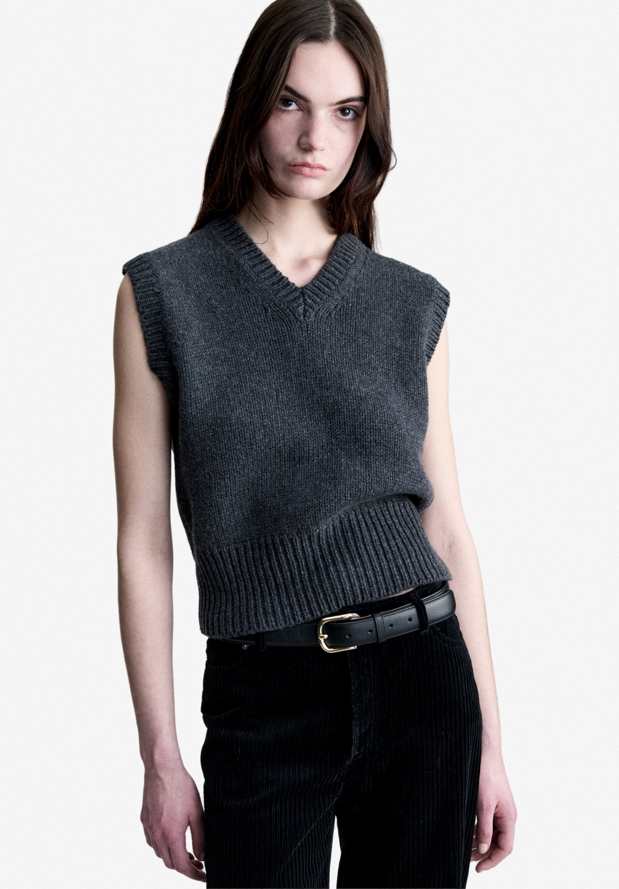 A.P.C. Wollpullover ärmellos anthrazit recycelte Wolle