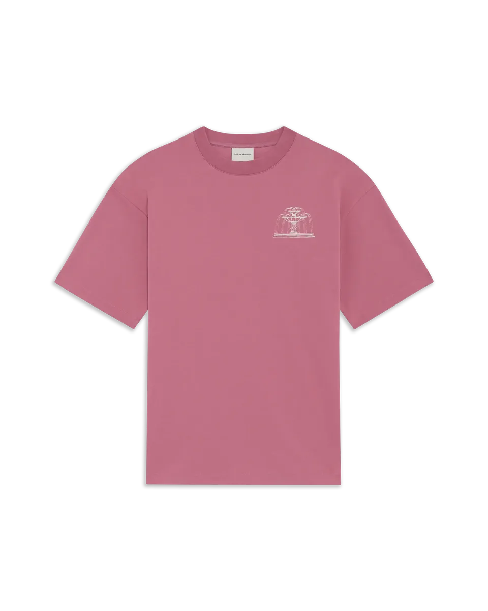 Drôle De Monsieur Fountain Print T-Shirt Baumwolle Dunkelrosa M