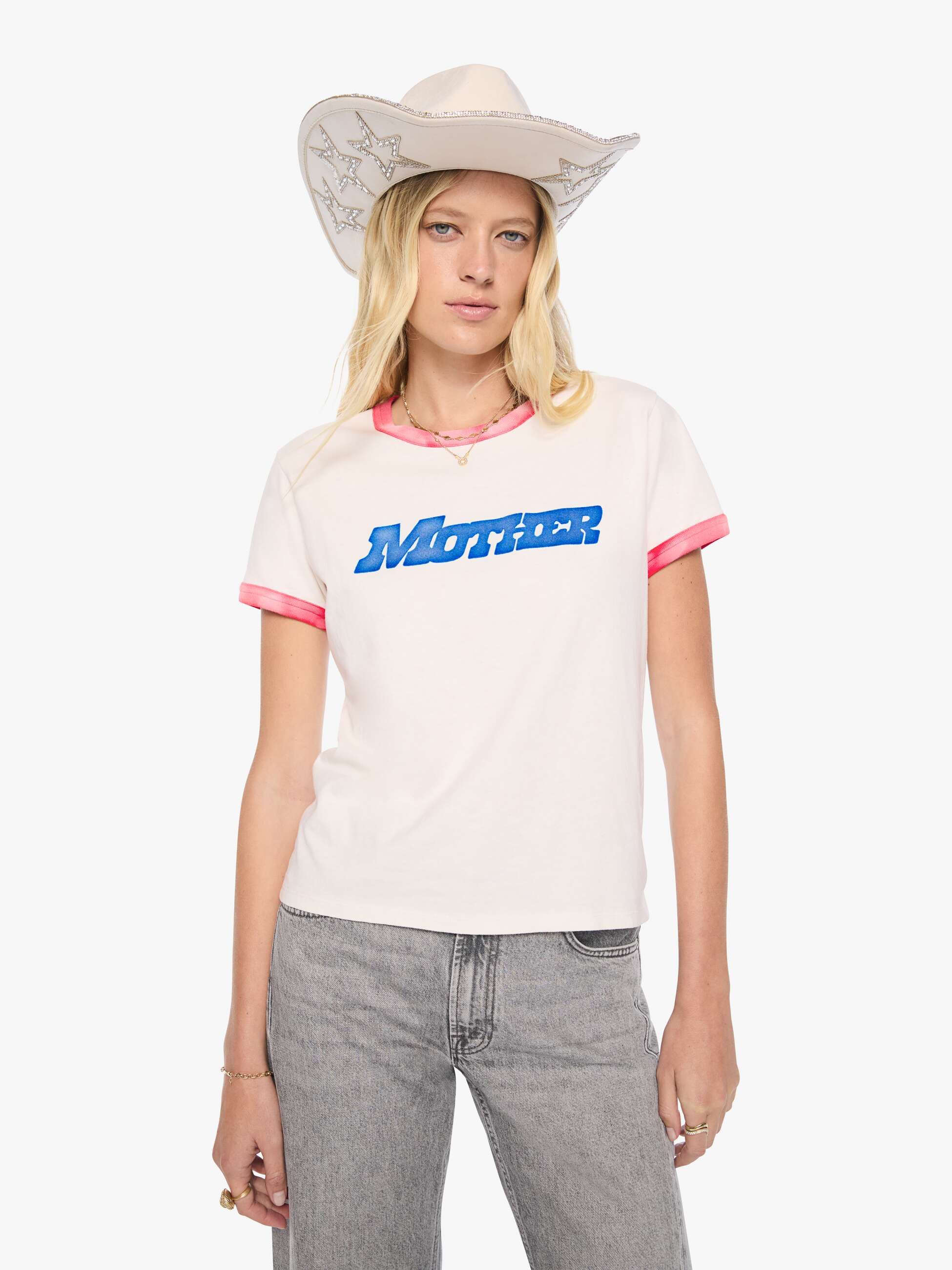 Mother The Lil Goodie Ringer T-Shirt MOTHER Flock Weiß