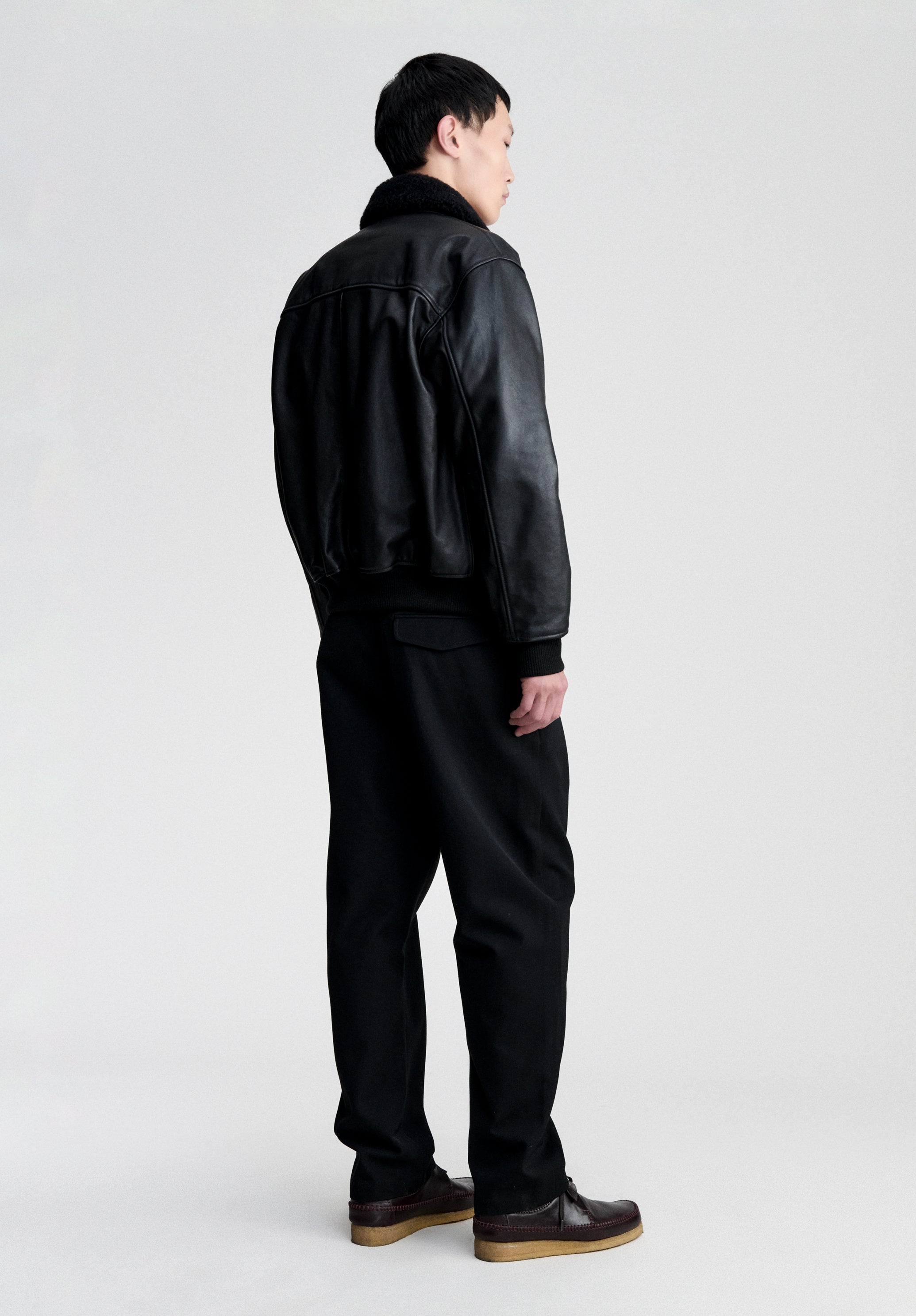 A.P.C. Bomberjacke Leder Schwarz Boxy Recycelte Wolle