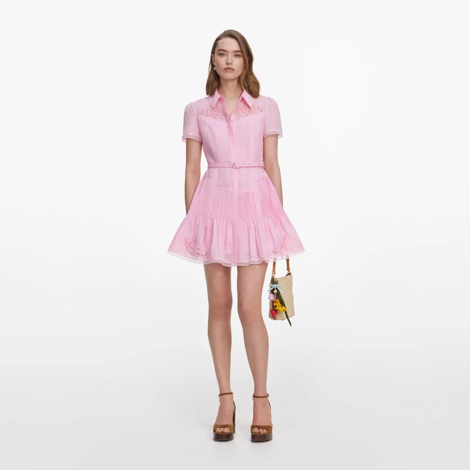 Self Portrait Pink Embroidered Minikleid Rosa UK 6 Leinen