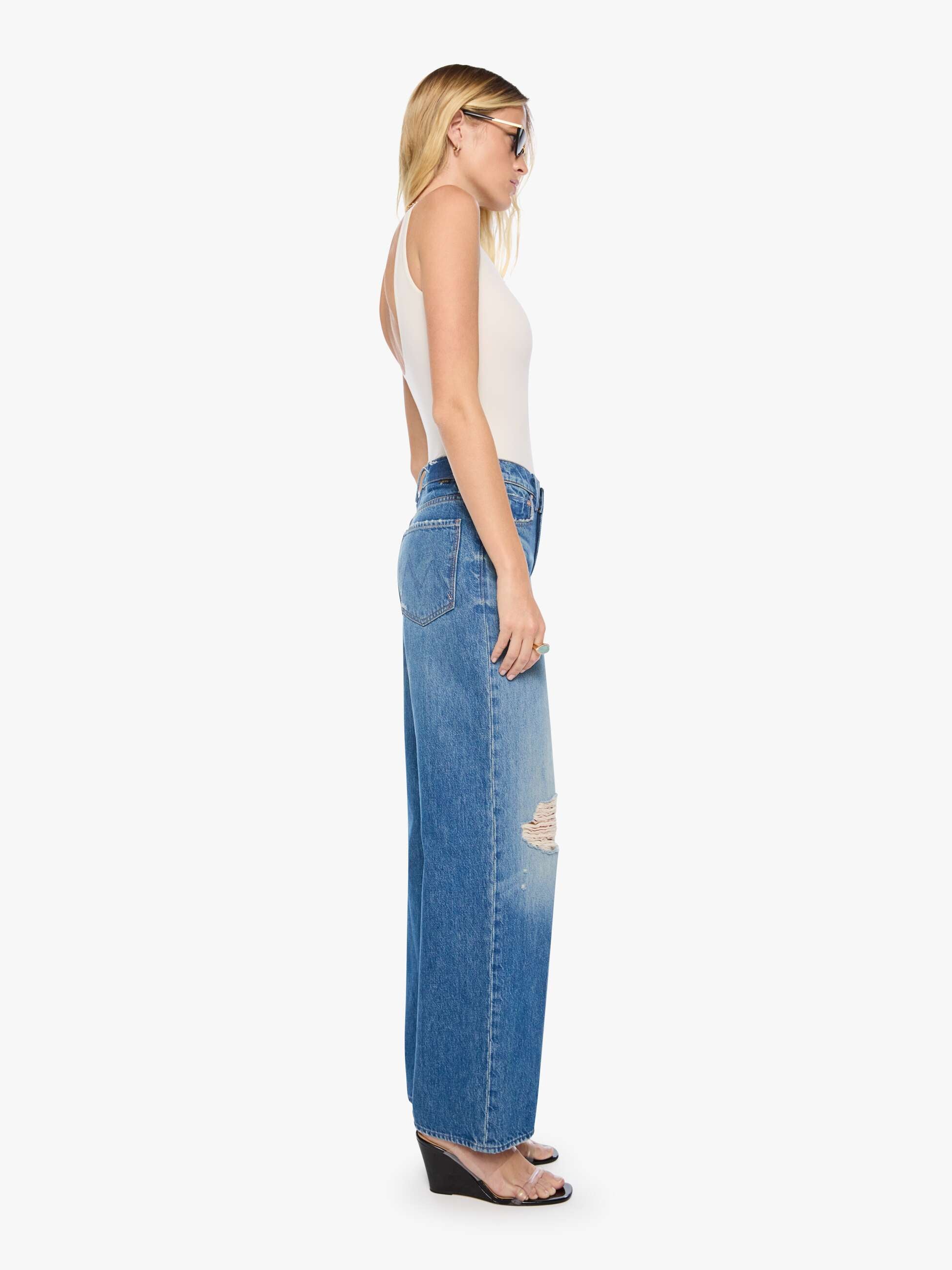 Mother The Rerun Zip Sneak Jeans FYVM Blau Wide Leg