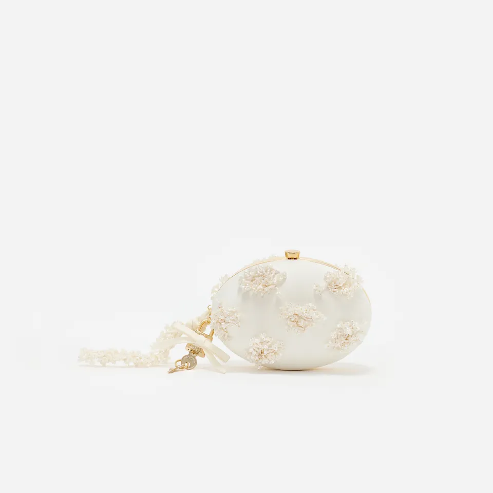 Self Portrait Oval Clutch Satin creme floral One Size