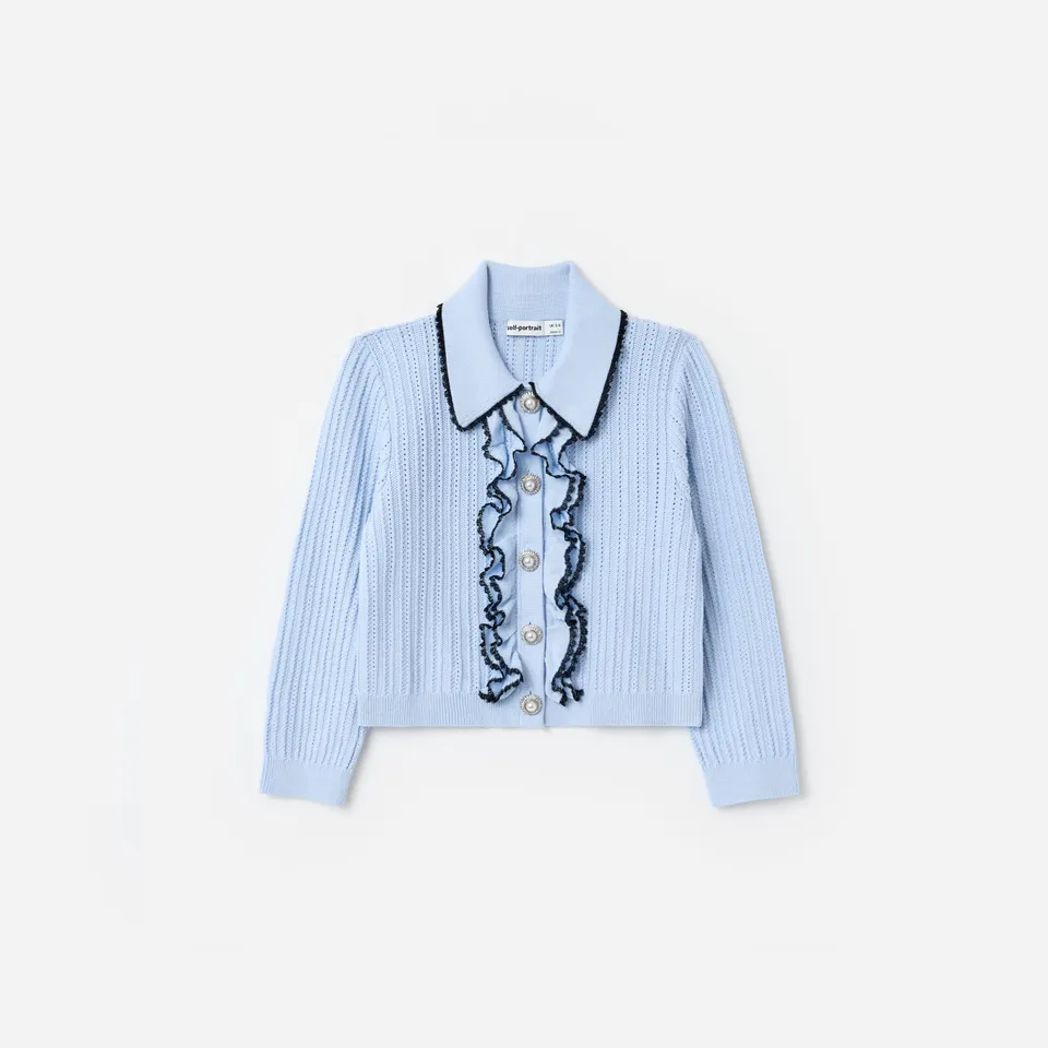Self Portrait Knitwear Blue Frill Trim Cardigan Blau 5/6 Jahre