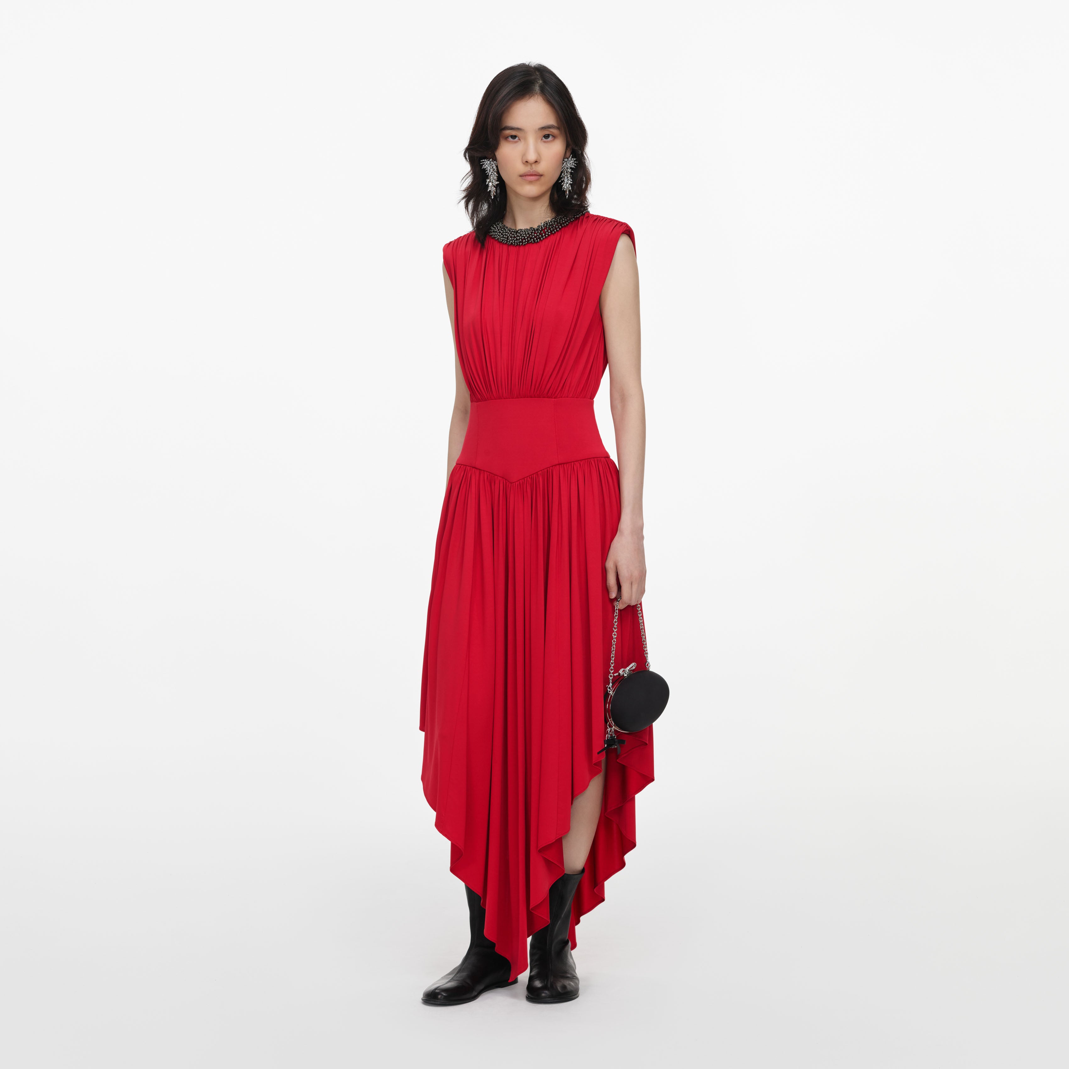 Self Portrait Jersey Midikleid Rot Asymmetrisch Abendkleid