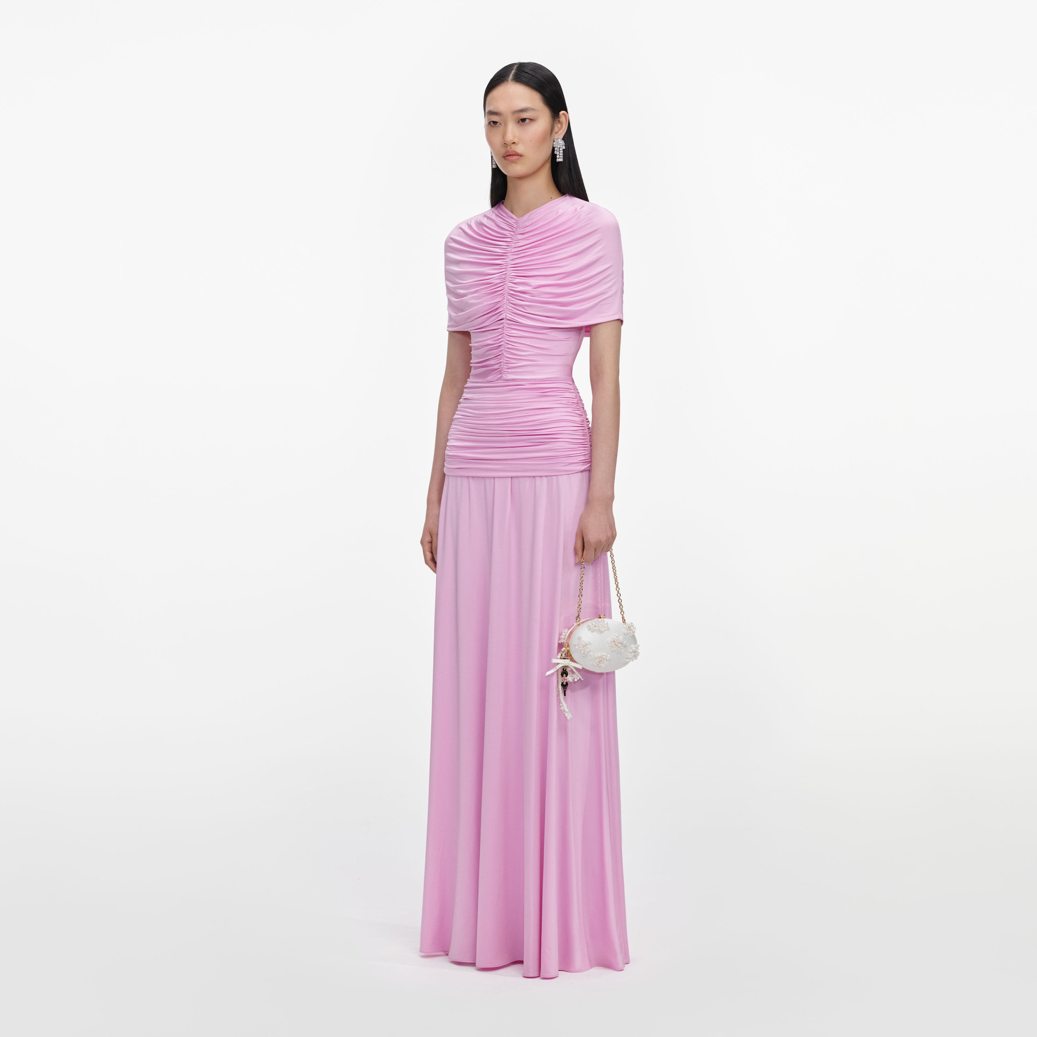Self Portrait Pink Jersey Gathered Maxi Kleid Rosa UK 6