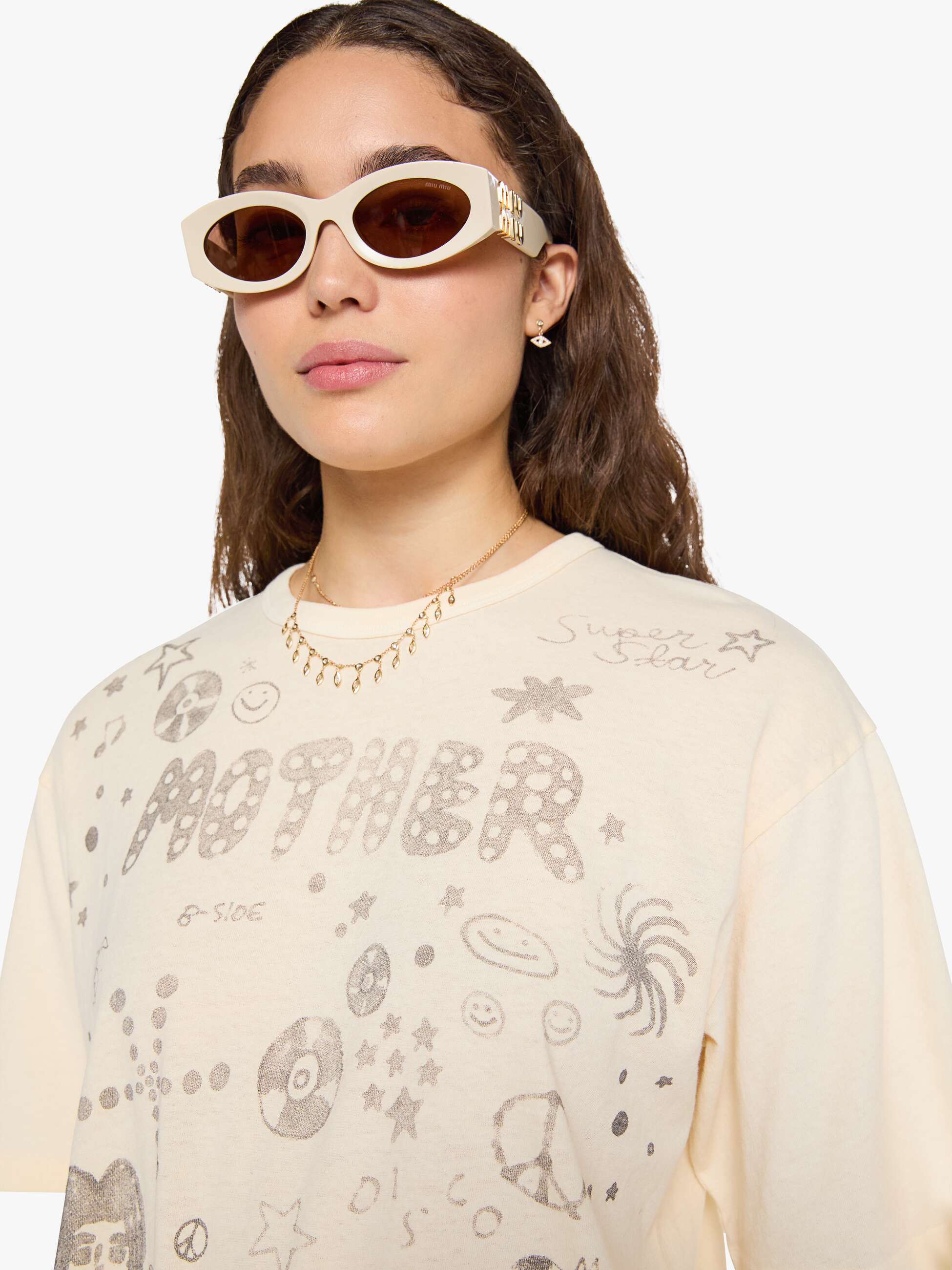 Mother The Sleep-Over T-Shirt Scribble Baumwolle Creme
