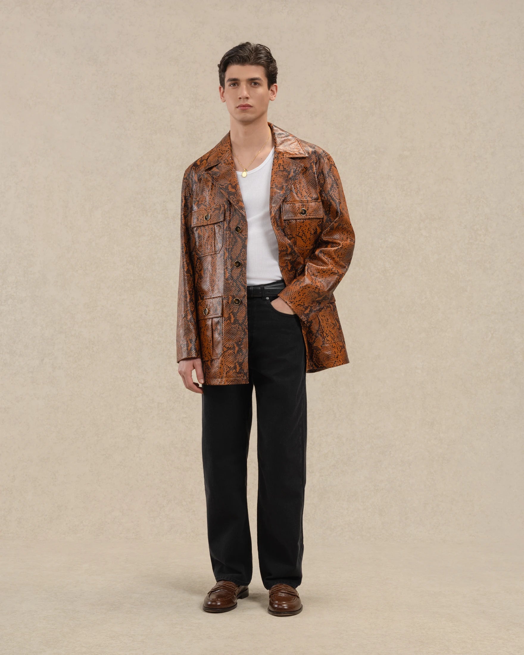 Drôle De Monsieur Veste Cuir Python Lederjacke Braun