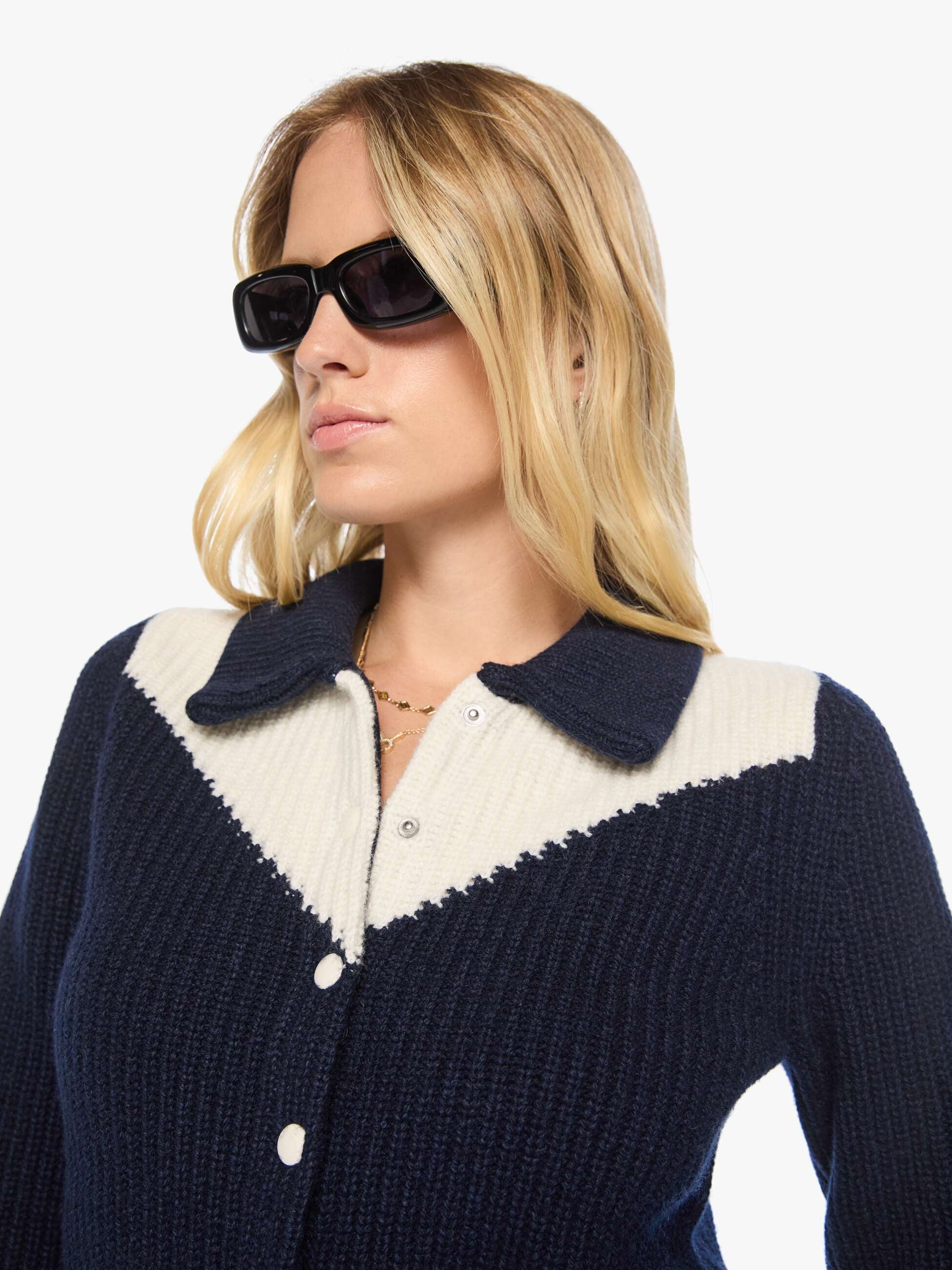 Mother Sweaters The Baby Raquette Cardigan Strickjacke Navy Ivory