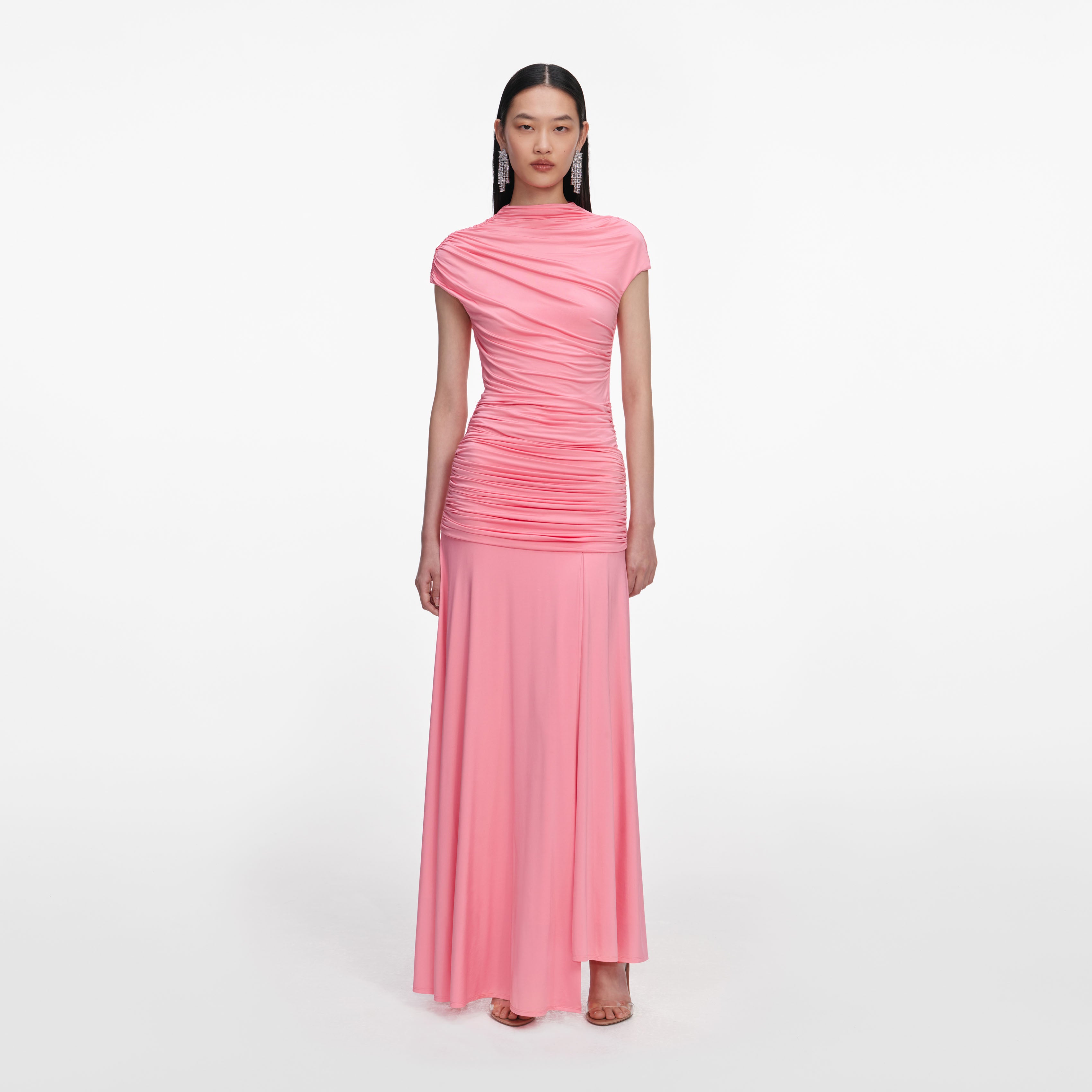 Self Portrait Pink Jersey Gathered Maxi Skirt Rock Pink UK 6