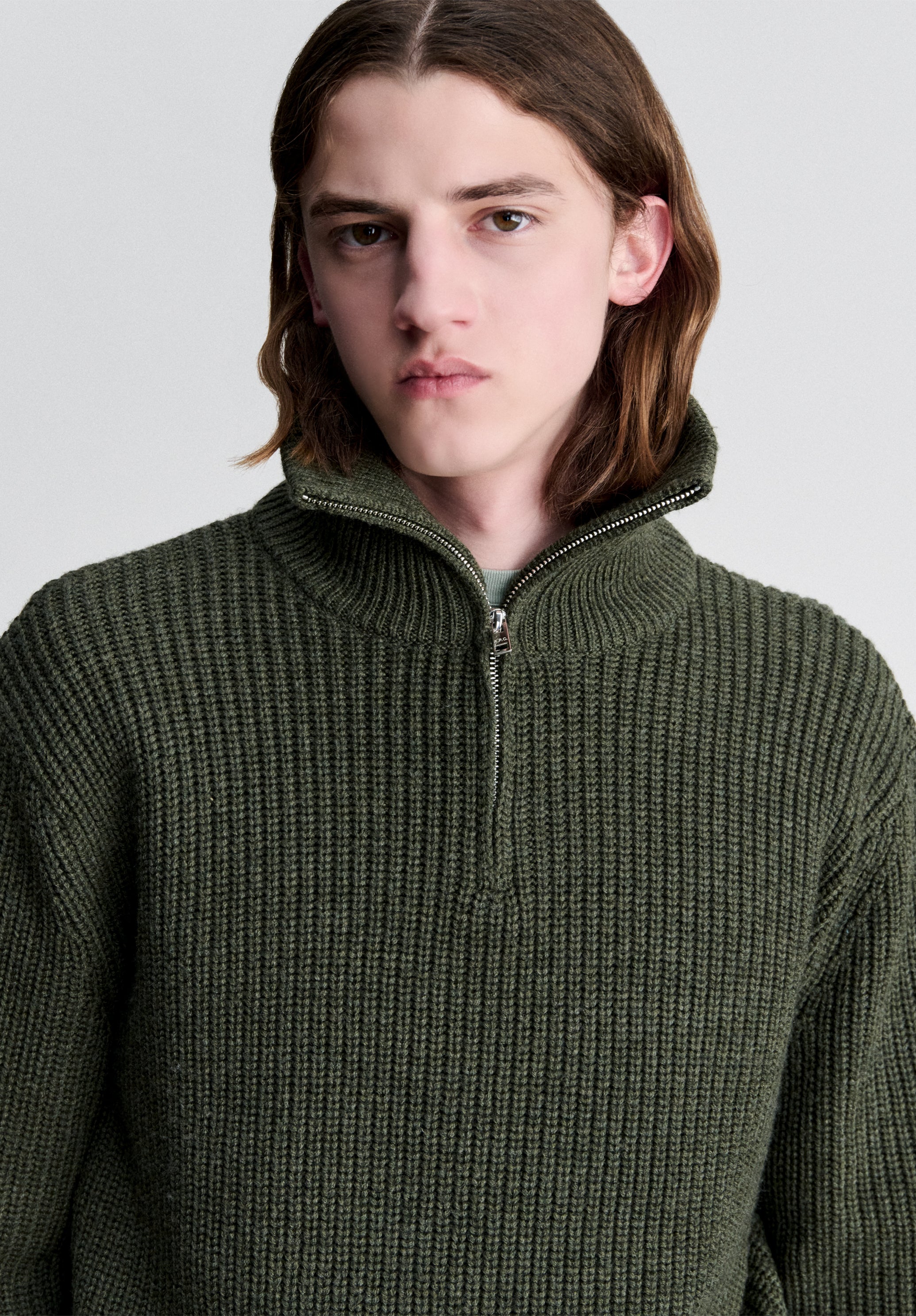 A.P.C. Pullover khaki Troyer Reißverschlusskragen Größe M
