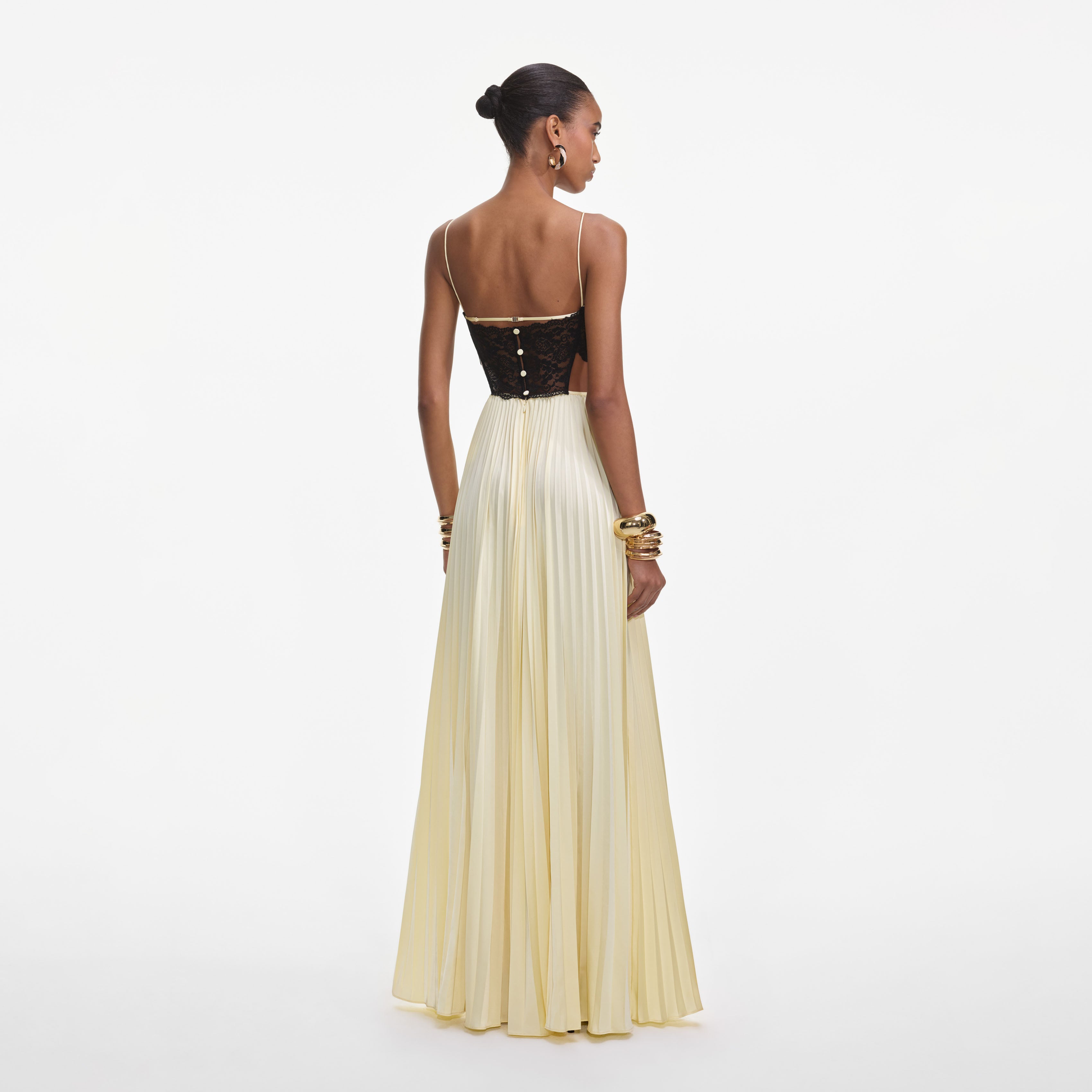 Self Portrait Yellow Satin Lace Maxi Kleid Gelb UK 6