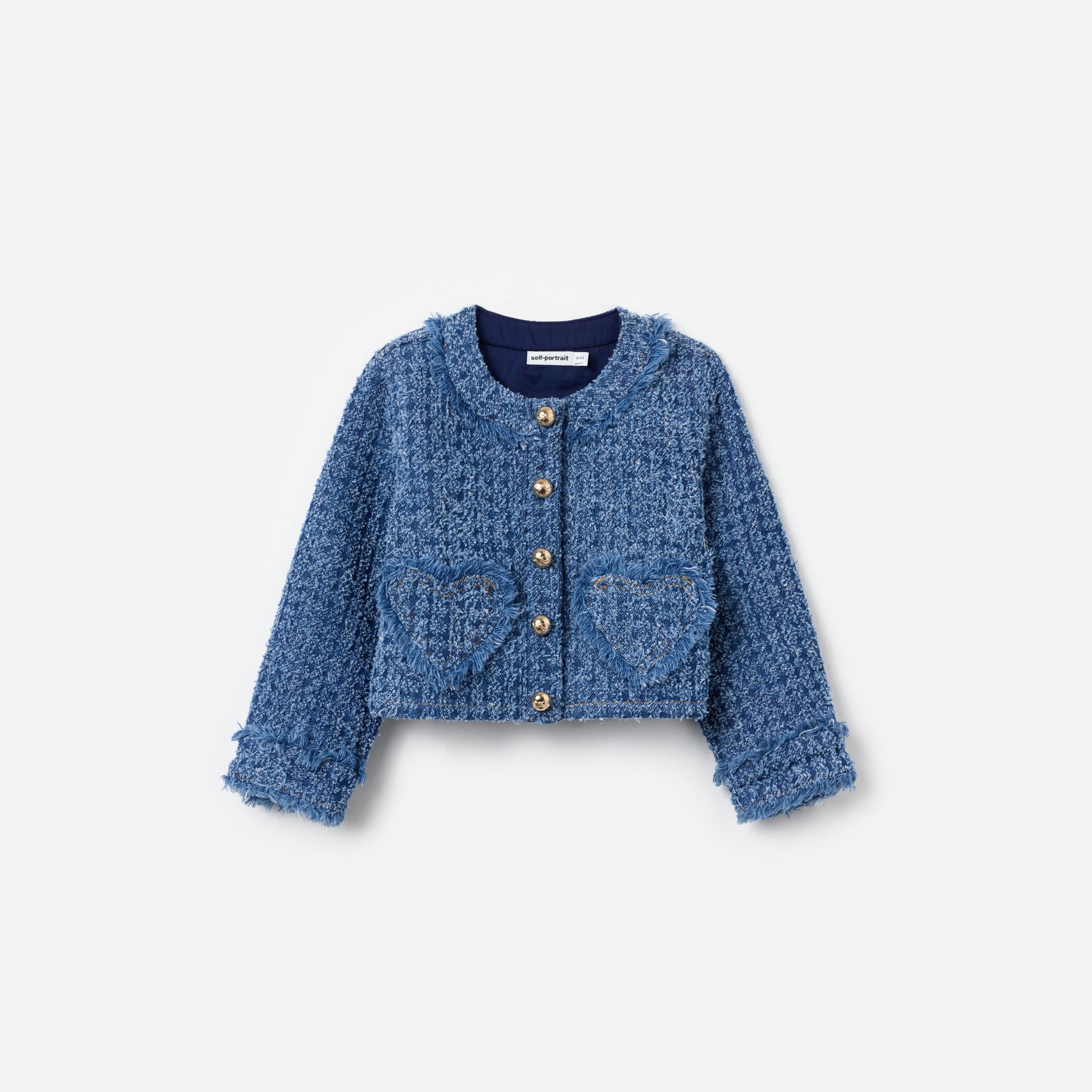 Self Portrait Textured Denim Heart Trim Jacke Denim 7/8
