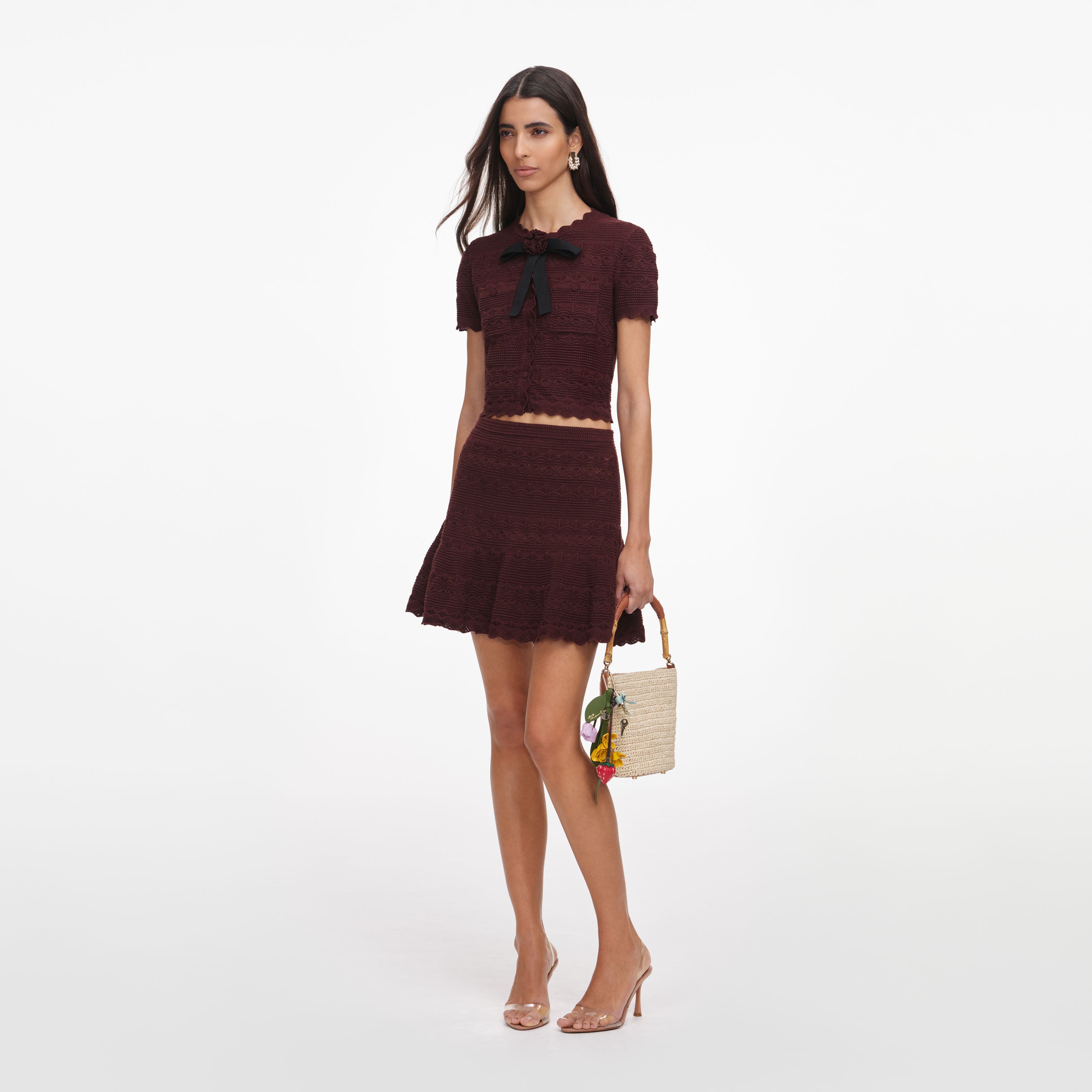 Self Portrait Brown Pointelle Knit Minirock braun Lochstrick