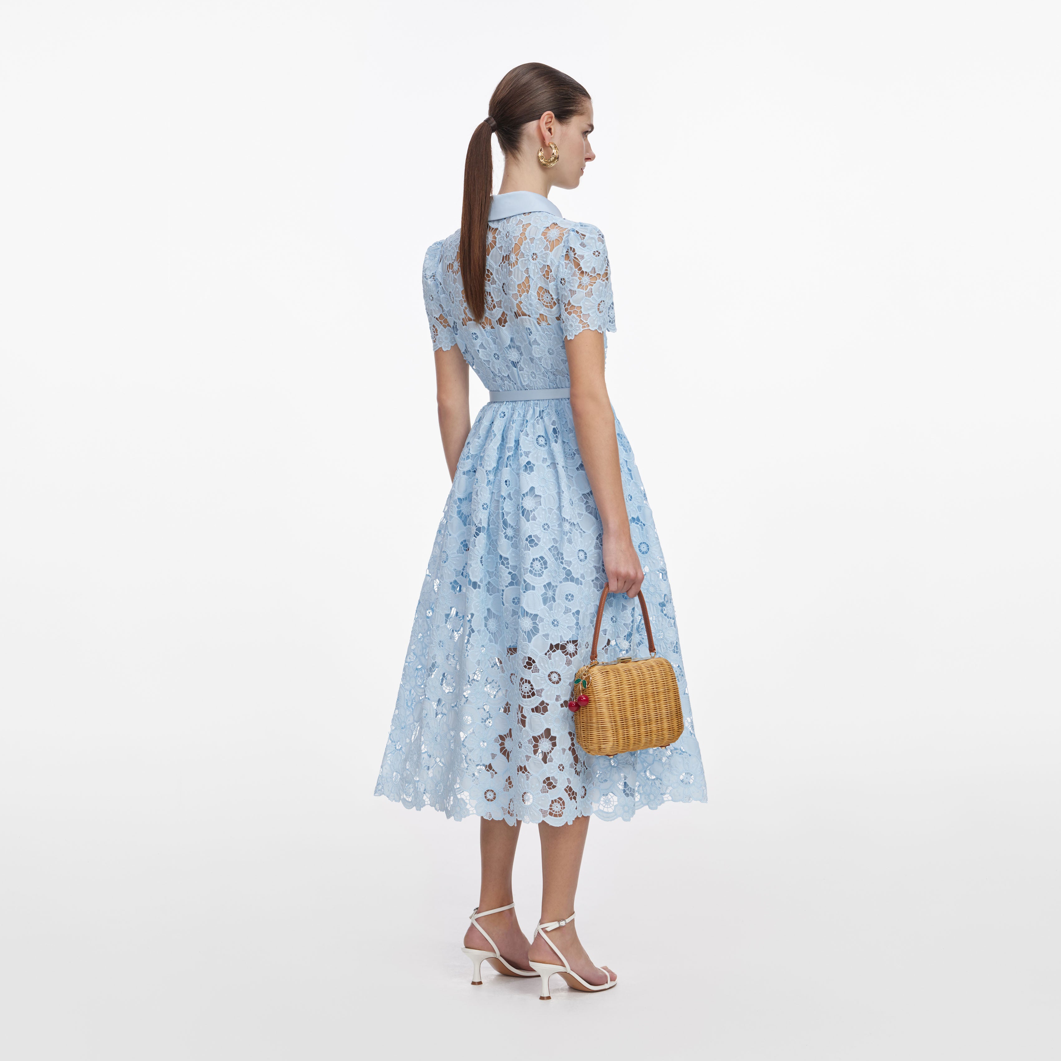 Self Portrait Midi Kleid Blau Spitze Kragen UK 8